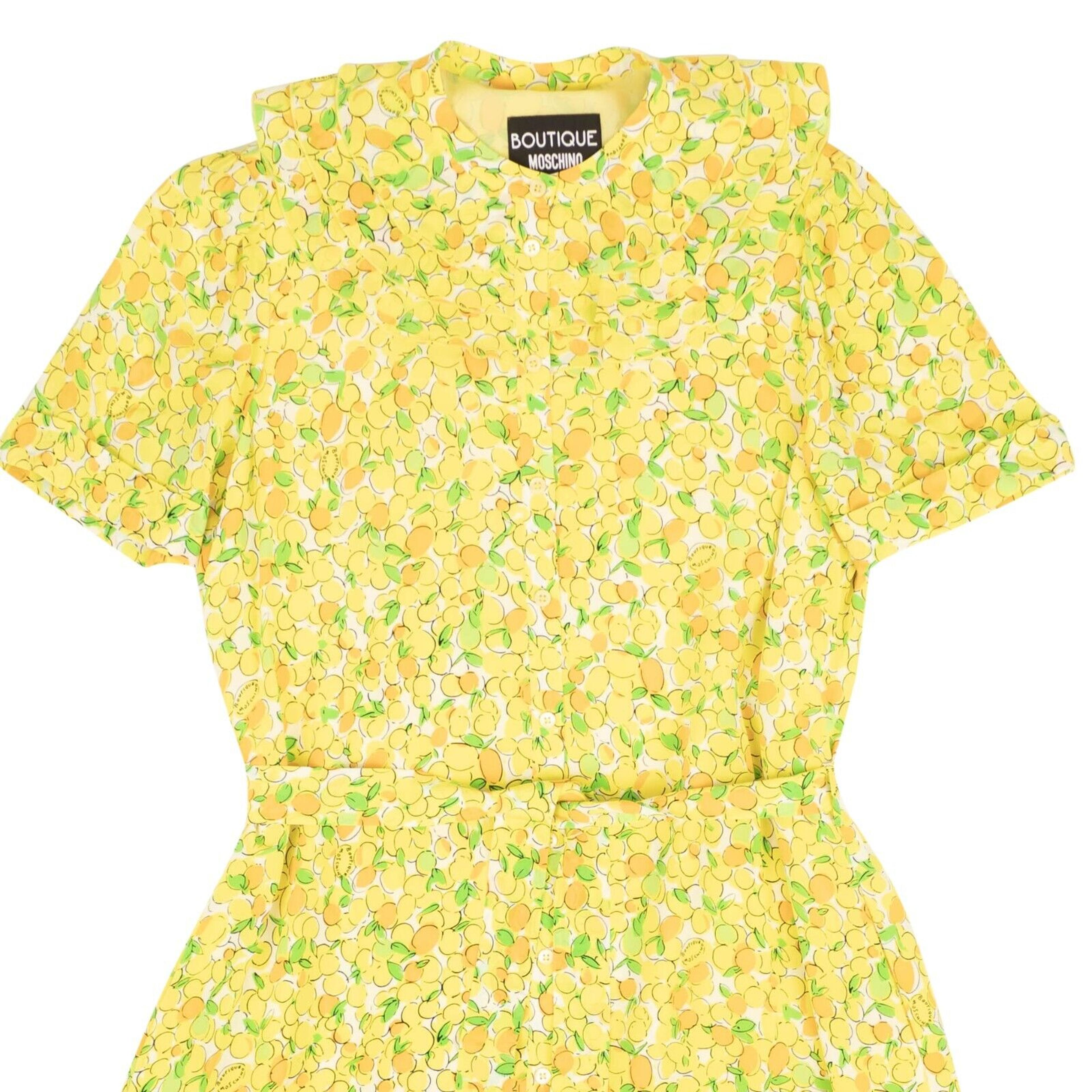 Alternate View 1 of Yellow Lemon Print Silk Ruffle Neck Dress