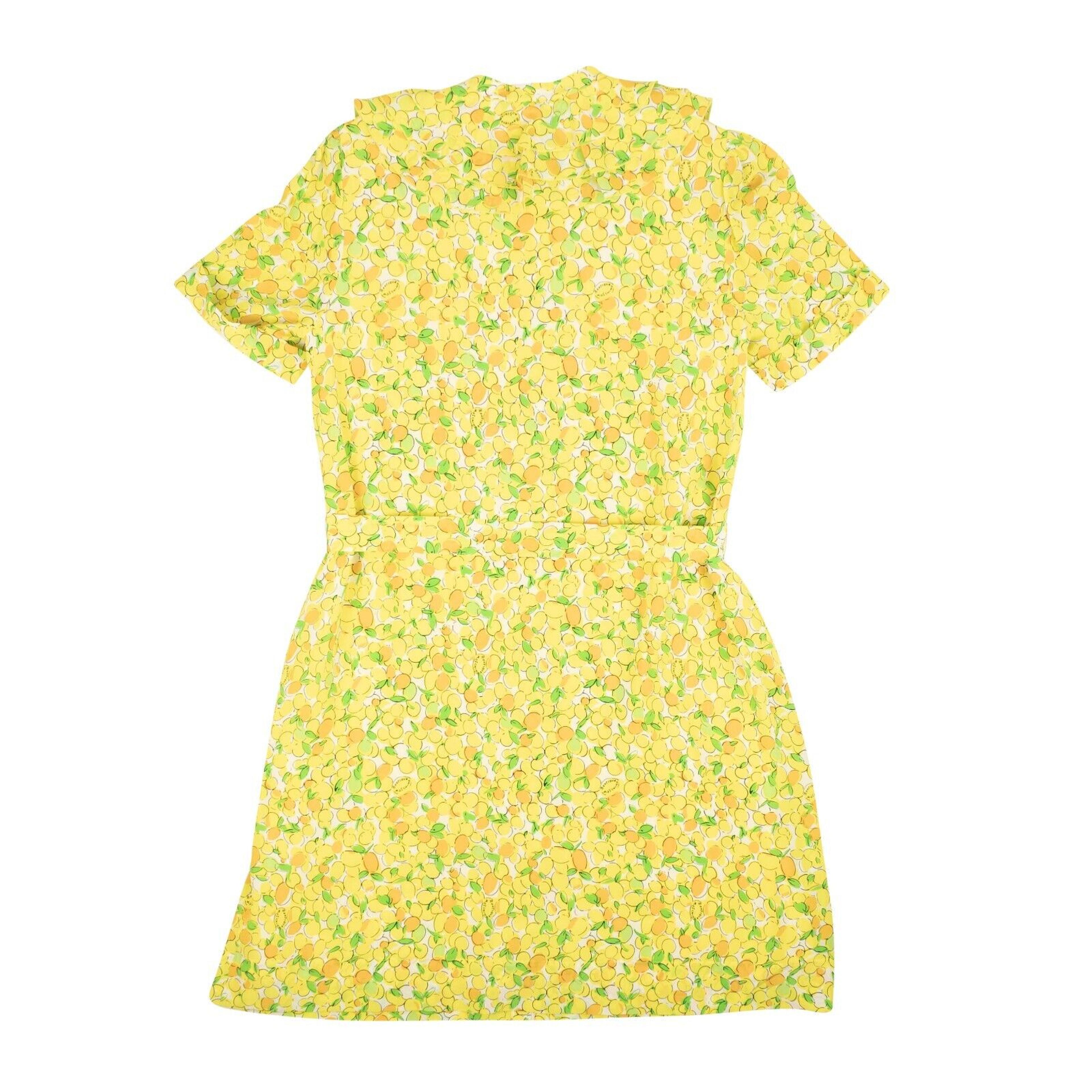 Alternate View 2 of Yellow Lemon Print Silk Ruffle Neck Dress