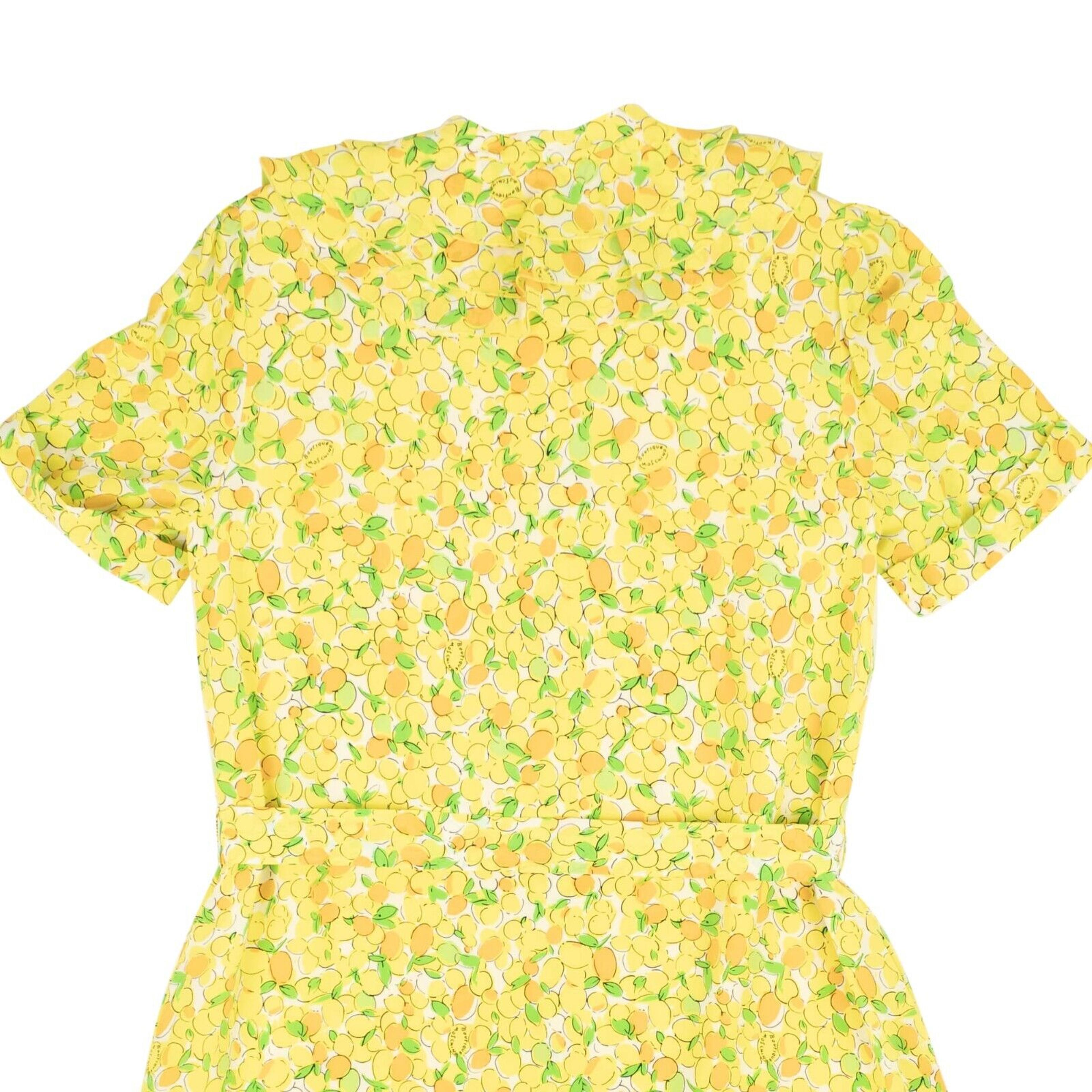 Alternate View 3 of Yellow Lemon Print Silk Ruffle Neck Dress