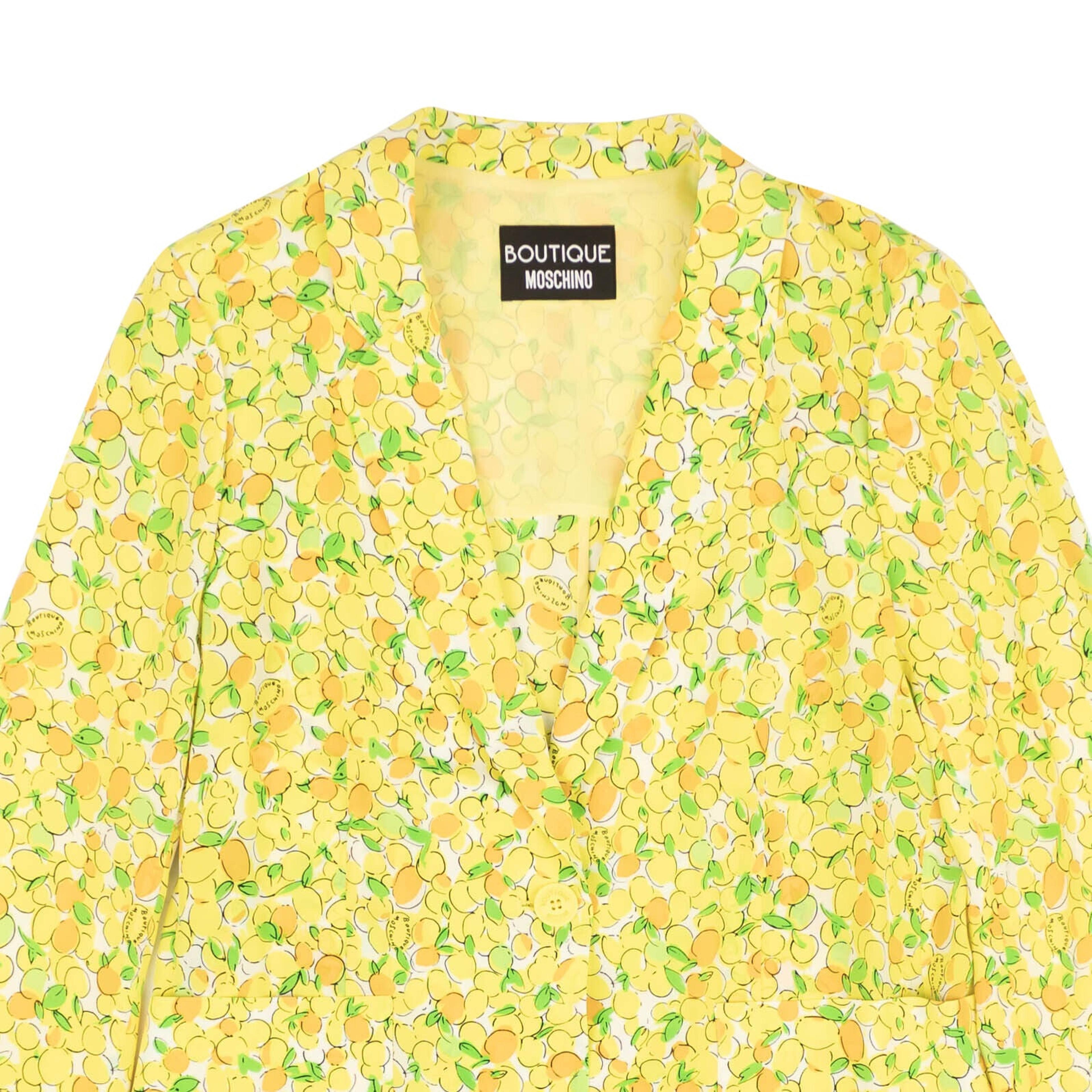 Alternate View 1 of NWT BOUTIQUE MOSCHINO Yellow Lemon Print Silk Blazer Jacket