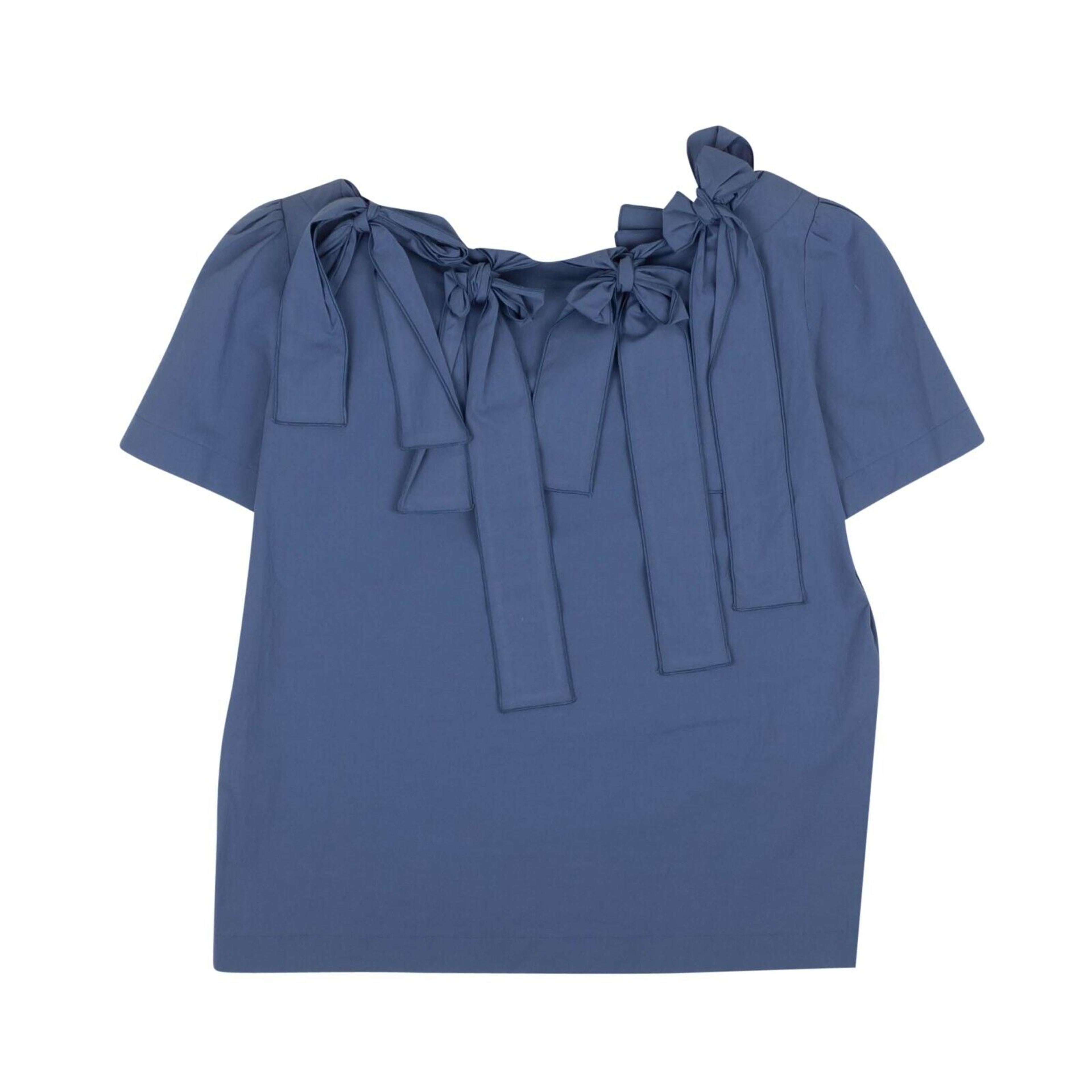Alternate View 1 of Blue Bow Accented Short Sleeve Blouse