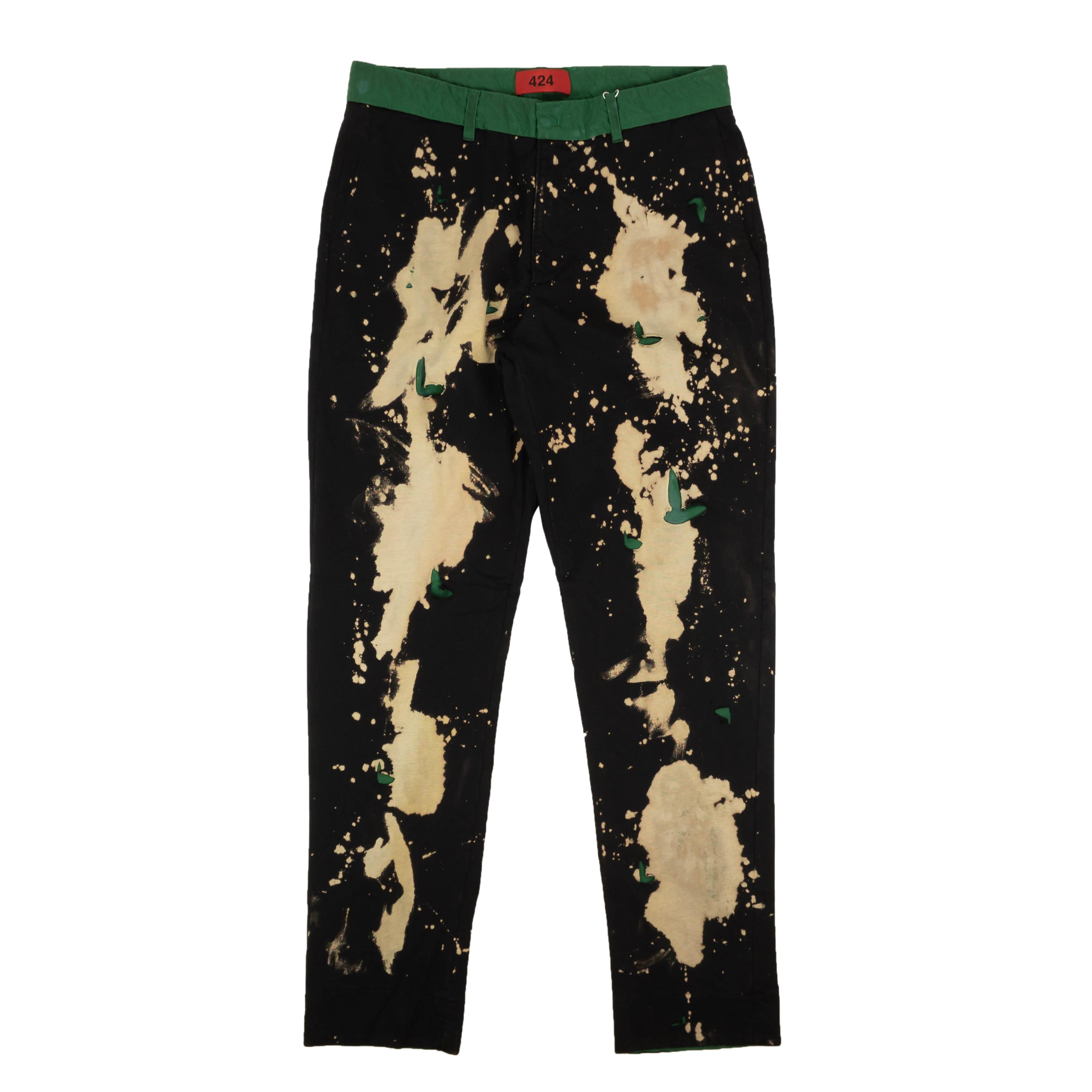 Black And Green Distressed Bleached Pants