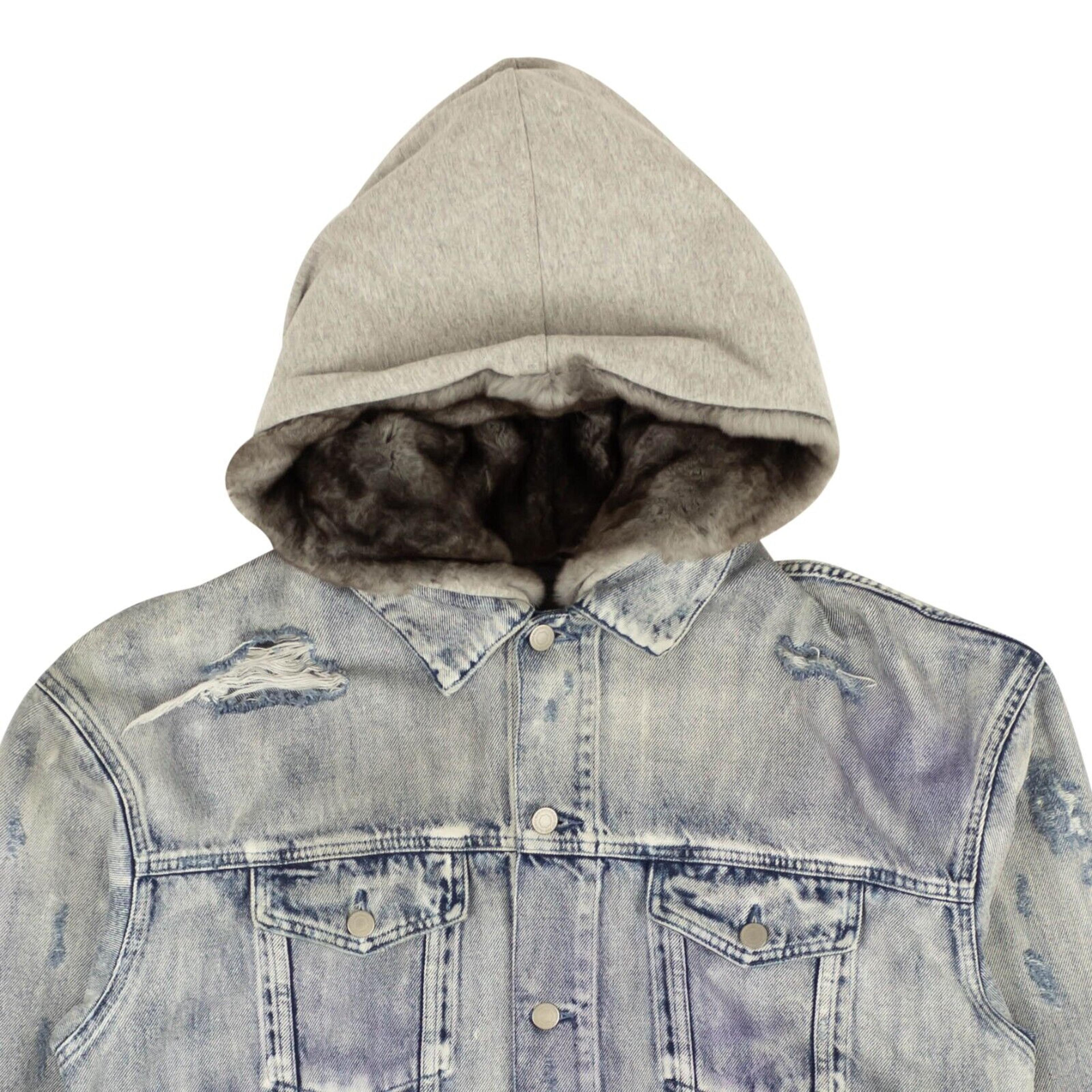 Alternate View 1 of Blue Denim Milton Fur Velcro Patch Hood Jacket