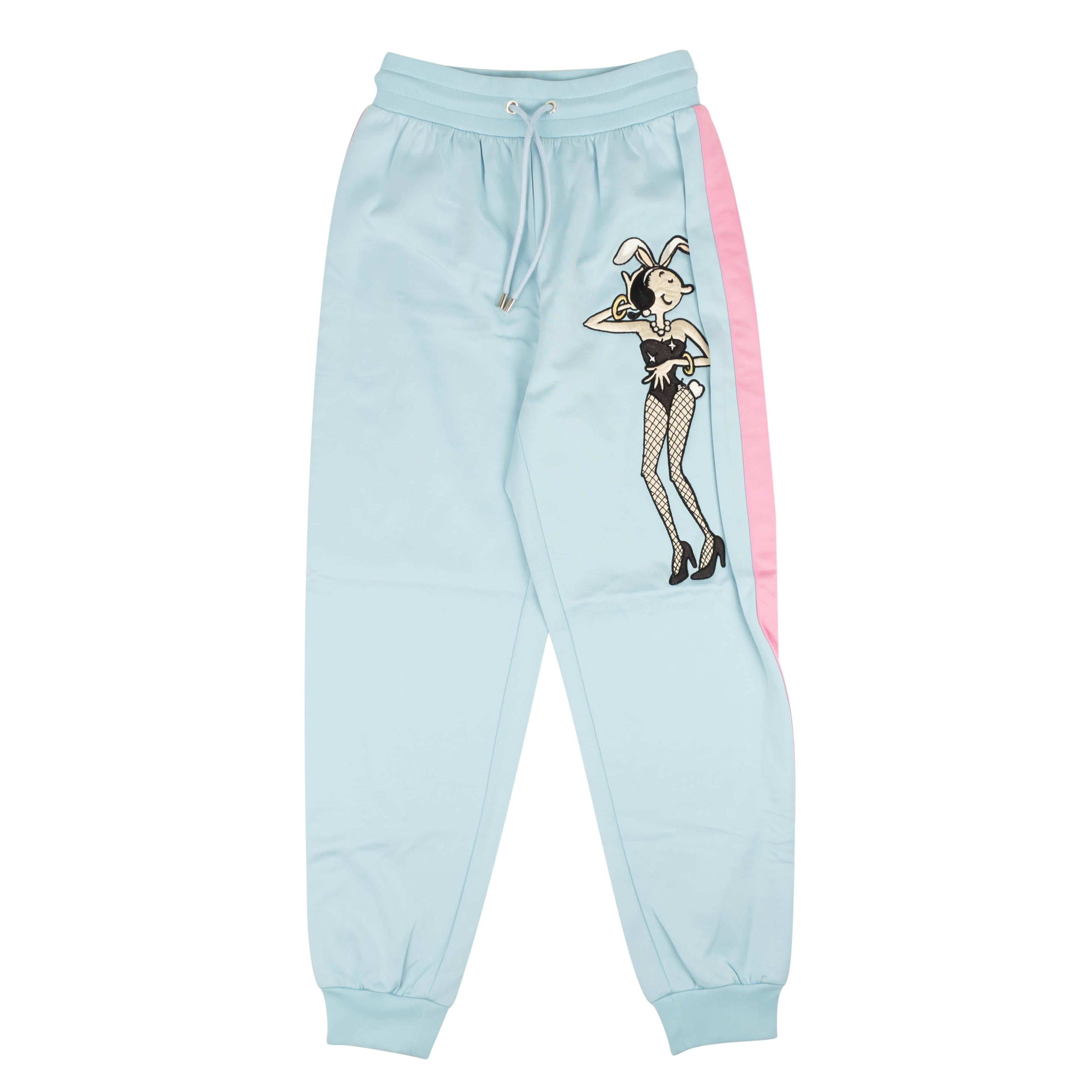 NWT MOSCHINO COUTURE Light Blue Side Stripe Bunny Patch Pants