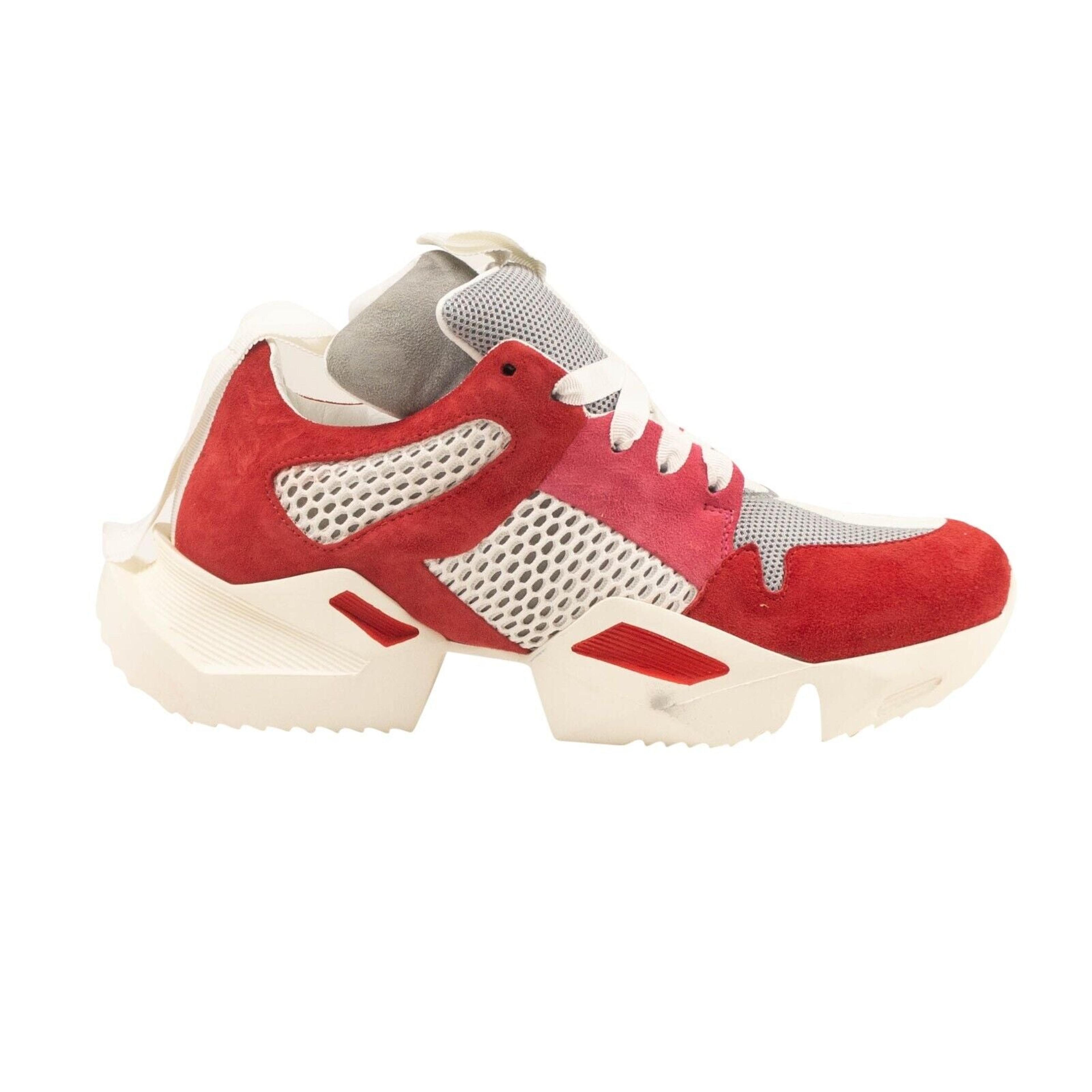 Red, Pink And Grey Mesh Suede Sneakers