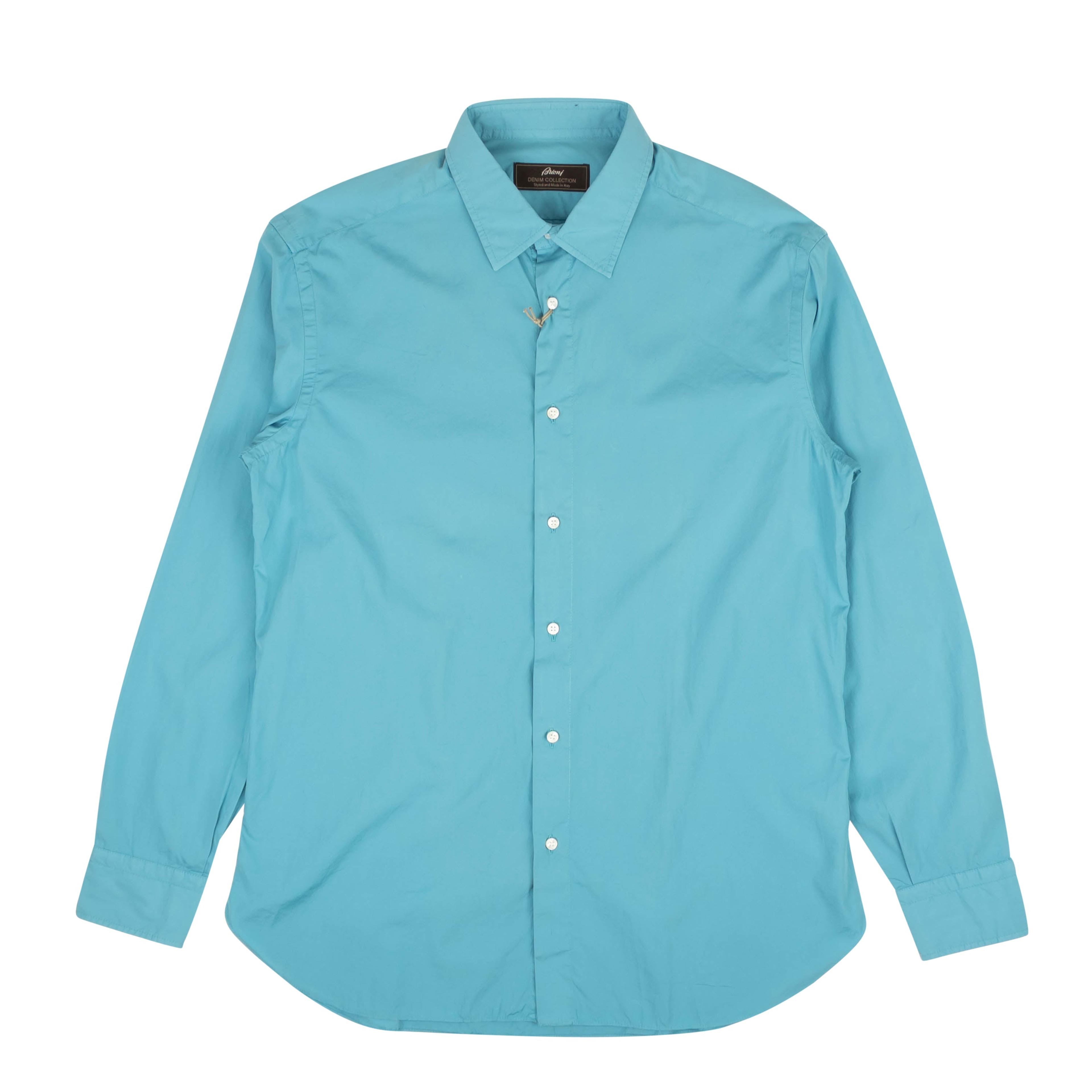 Teal Blue Slim-Fit Long Sleeve Cotton Casual Shirt