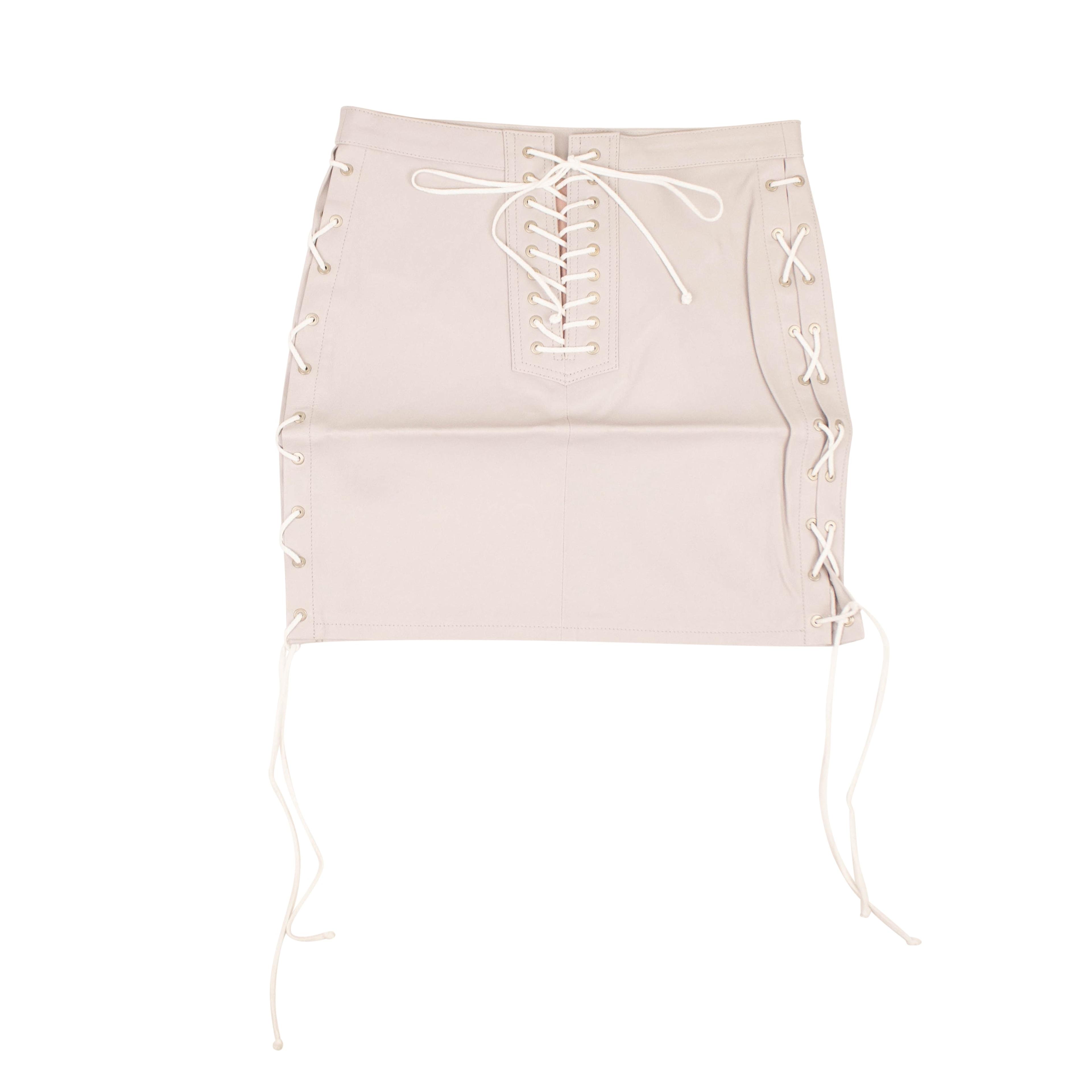 Ice Gray Leather Side Lace Up Skirt