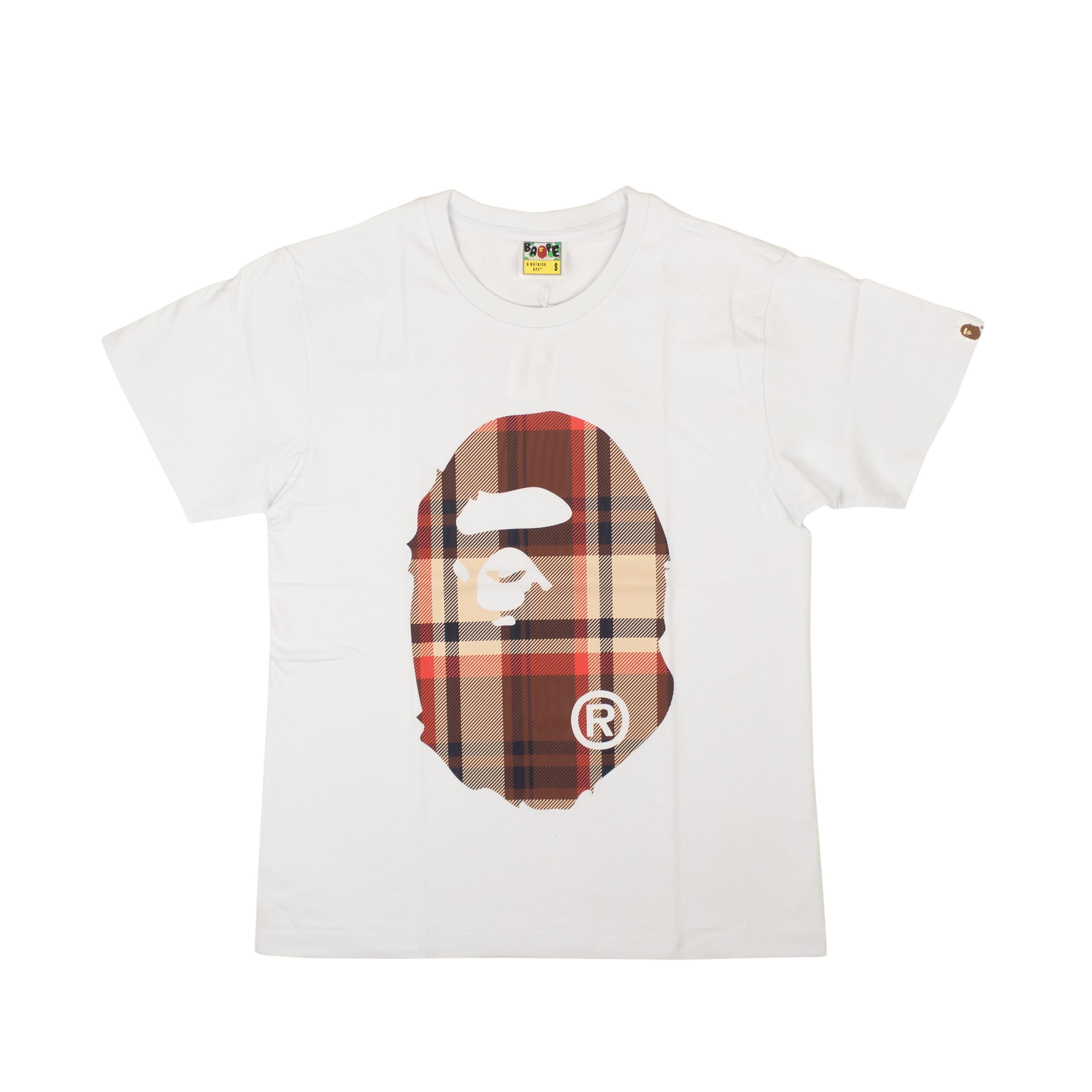 White And Brown Plaid Ape Front Logo Short Sleeve T-Shirt