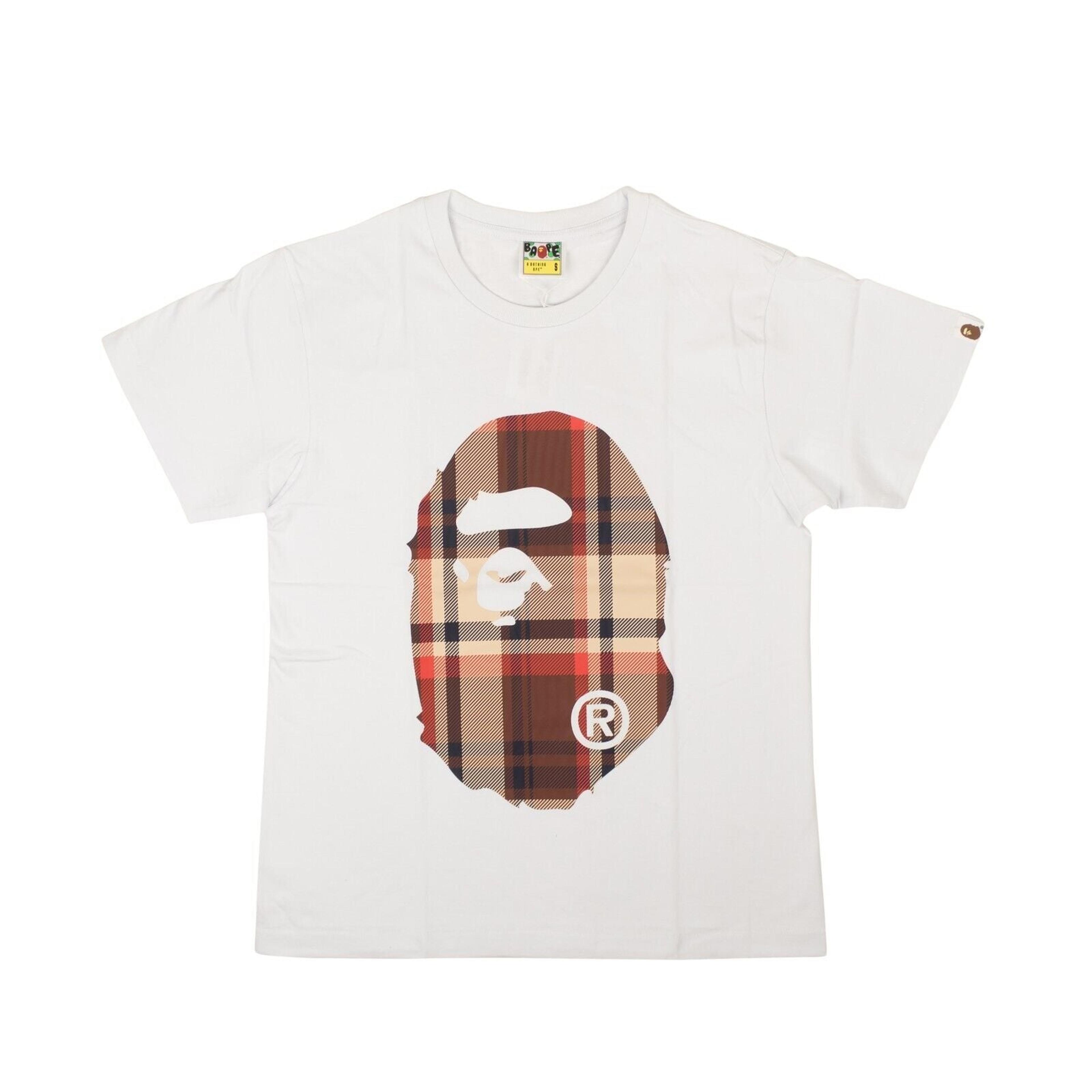Alternate View 1 of White And Brown Plaid Ape Front Logo Short Sleeve T-Shirt