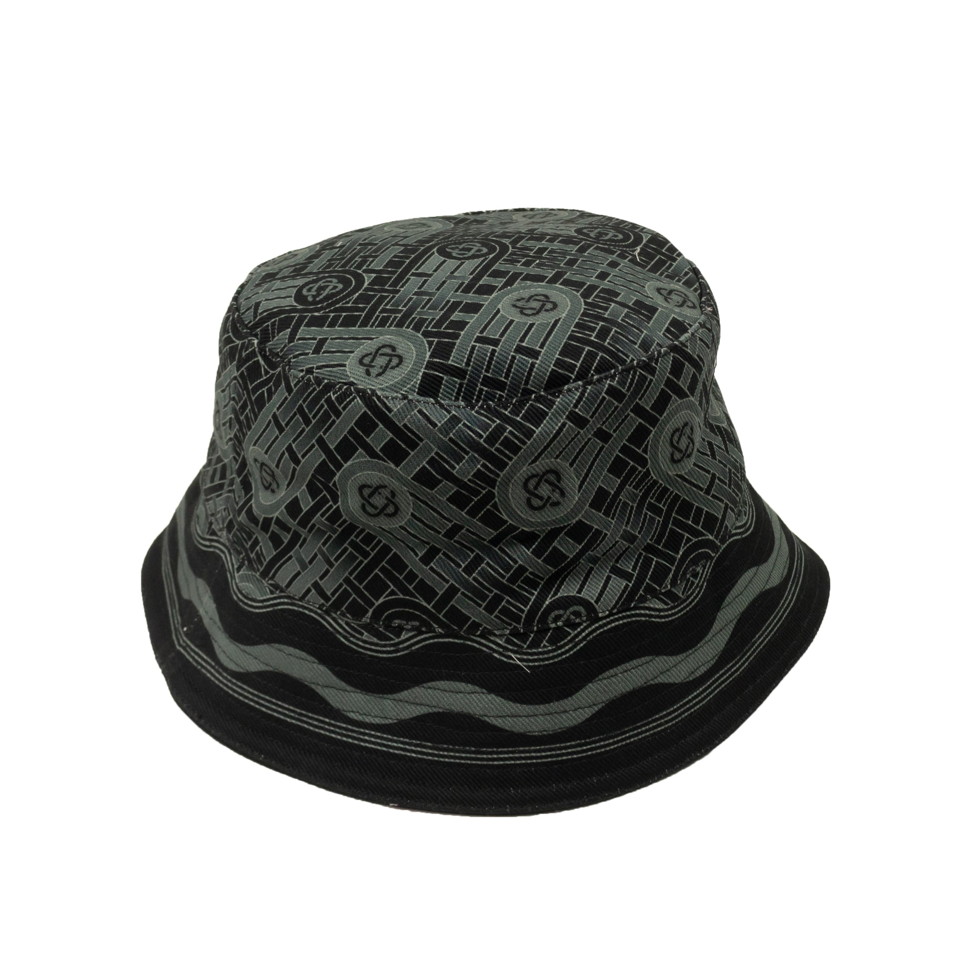 Black And Grey Monogram Printed Bucket Hat