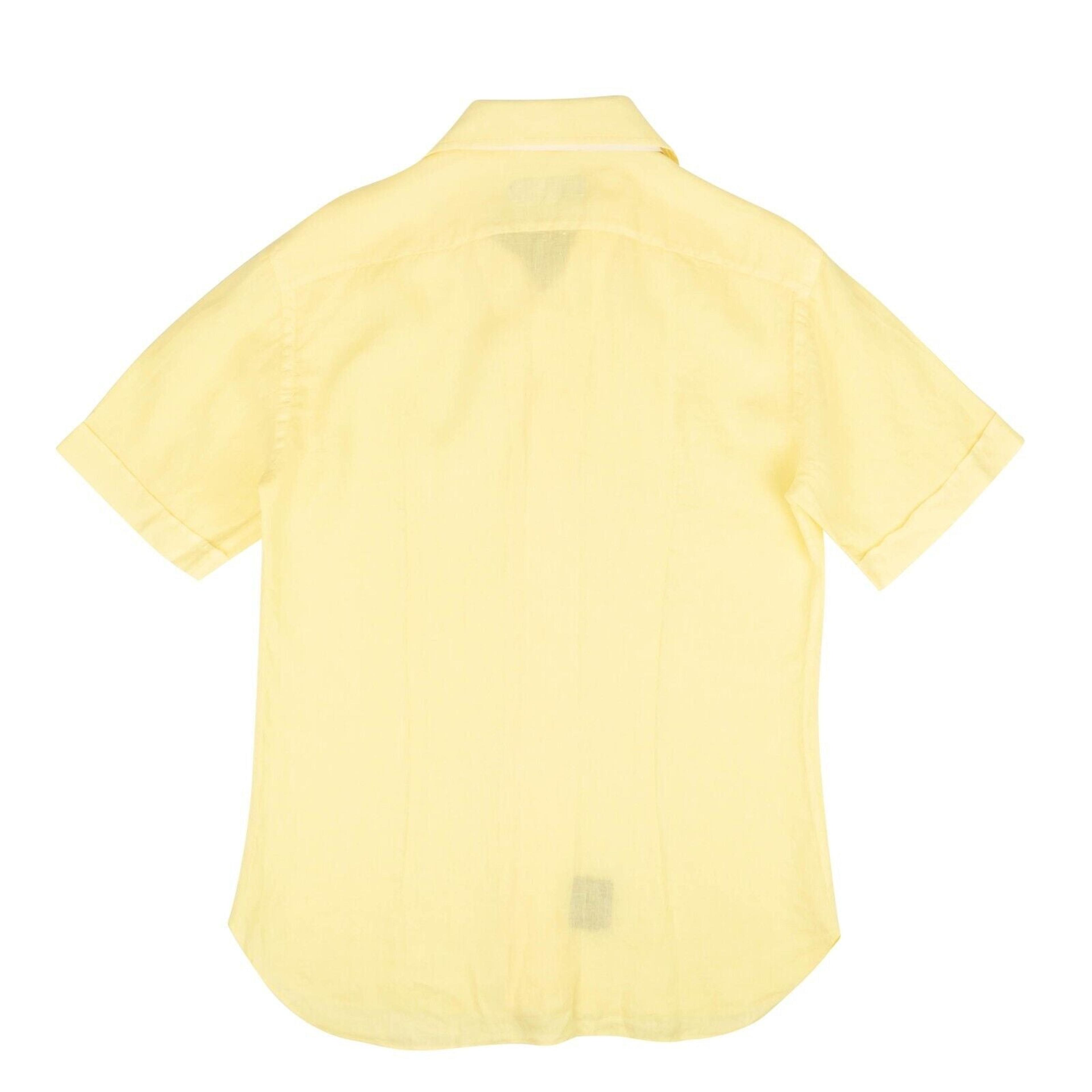 Alternate View 2 of Brioni Linen Slim Fit Short Sleeves Casual Shirt - Yellow