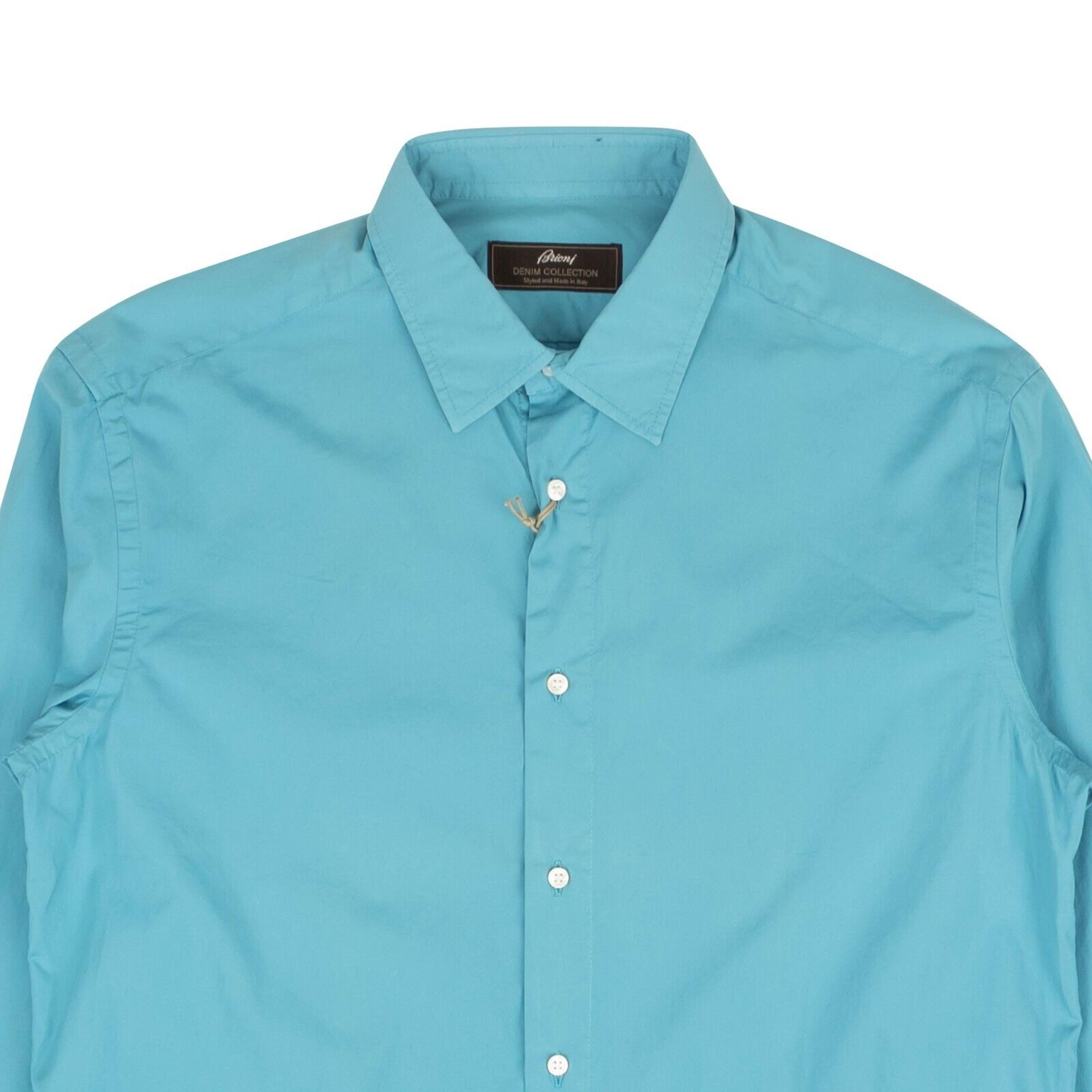 Alternate View 1 of Teal Blue Slim-Fit Long Sleeve Cotton Casual Shirt