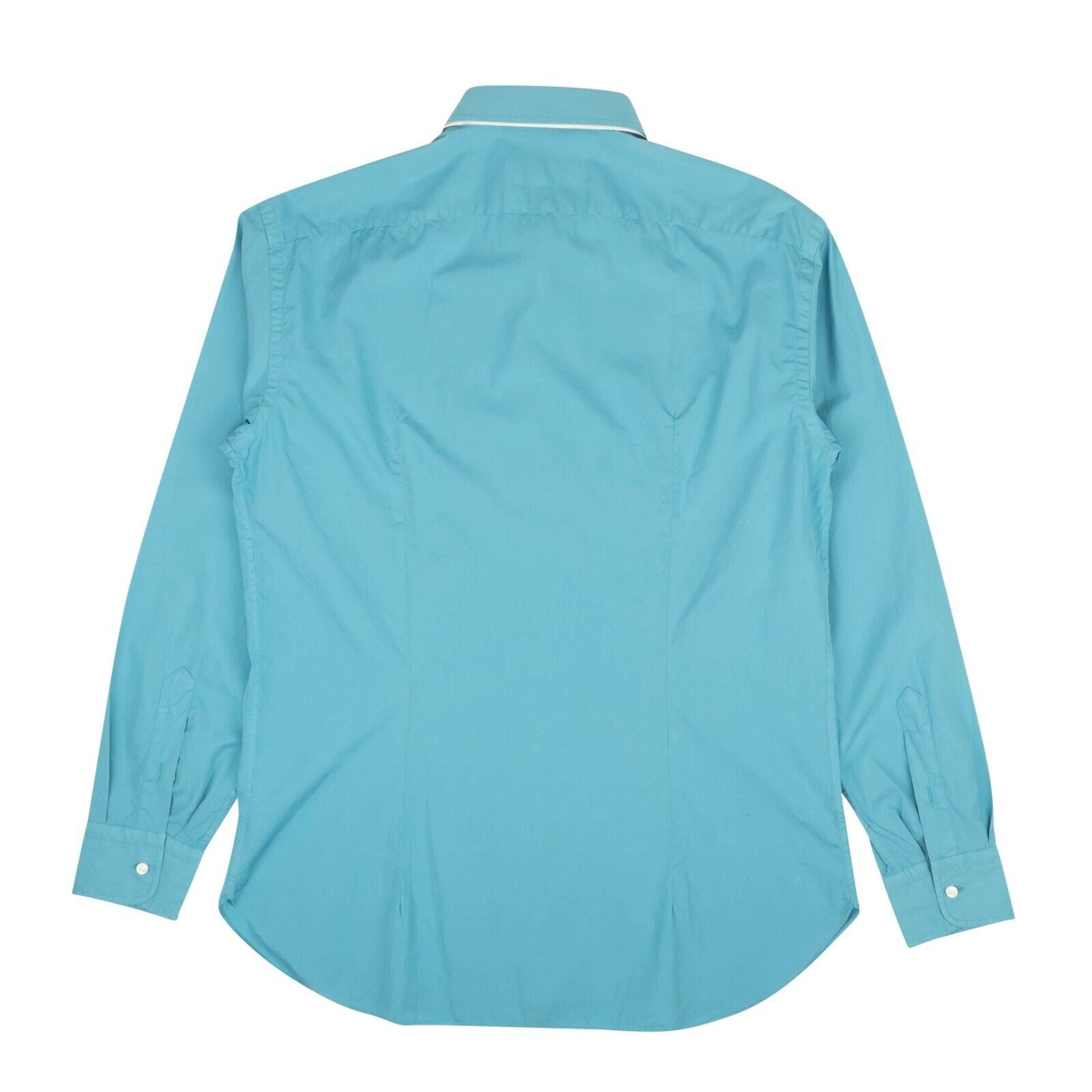 Alternate View 2 of Teal Blue Slim-Fit Long Sleeve Cotton Casual Shirt