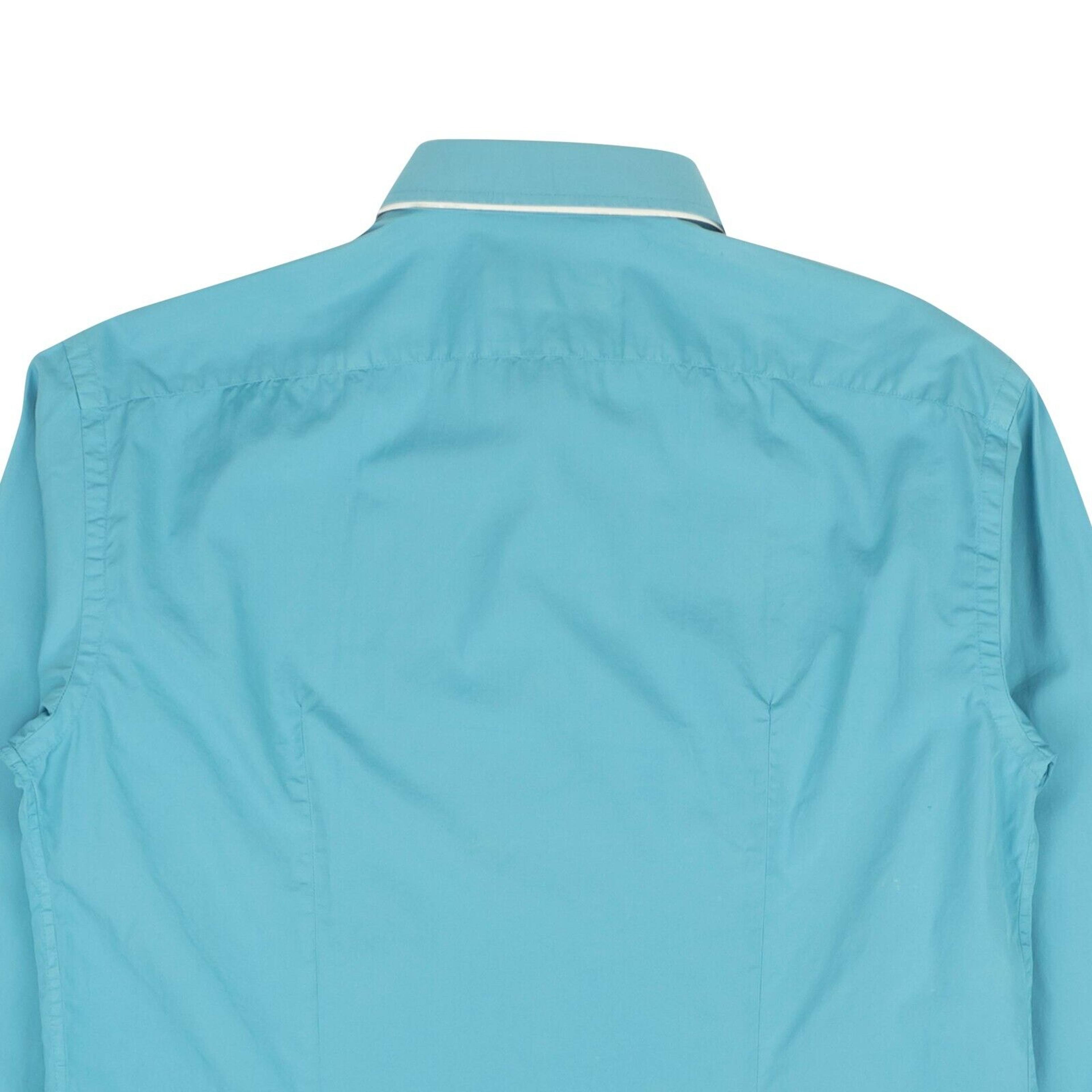 Alternate View 3 of Teal Blue Slim-Fit Long Sleeve Cotton Casual Shirt