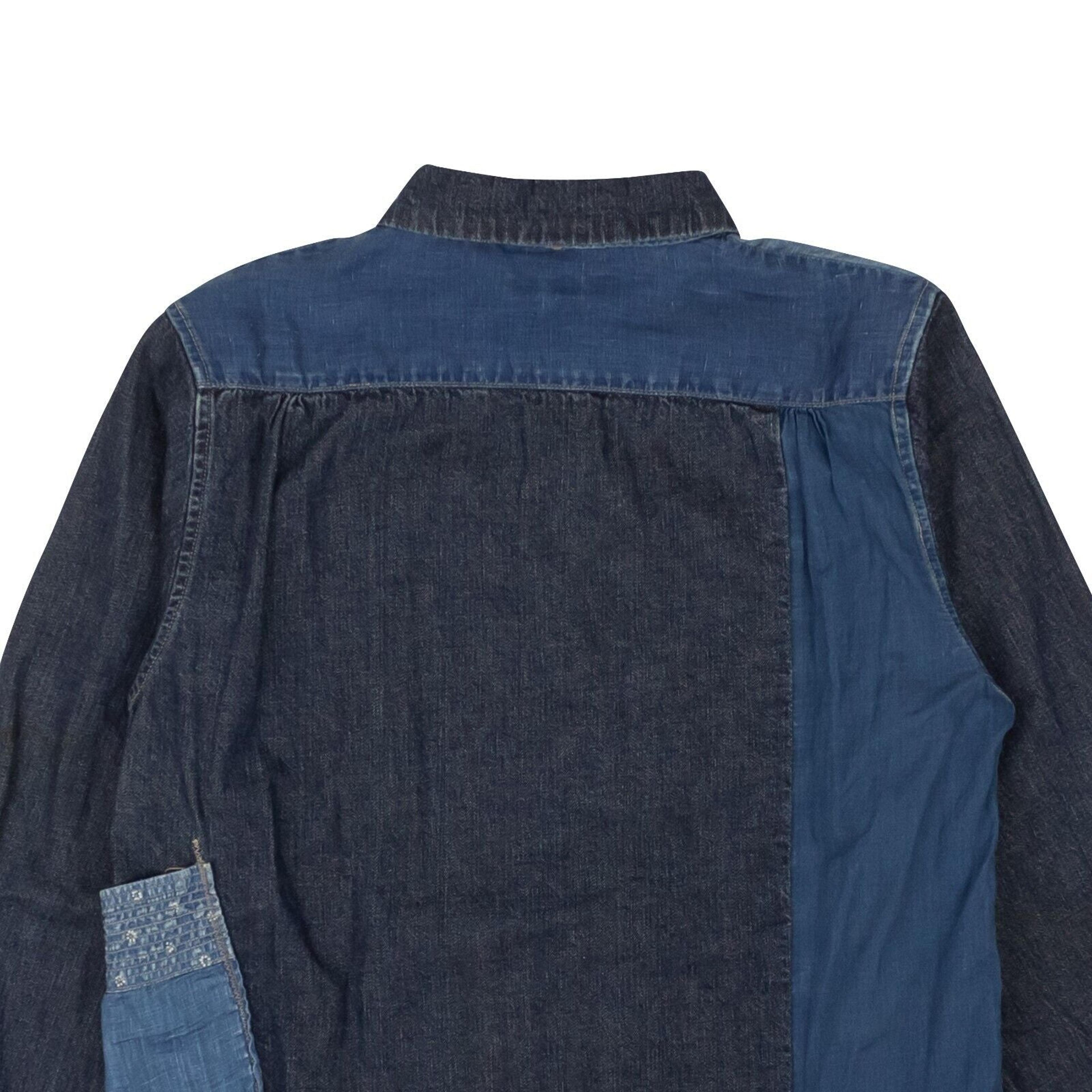 Alternate View 3 of Blue Patchwork Linen and Cotton Chambray Shirt