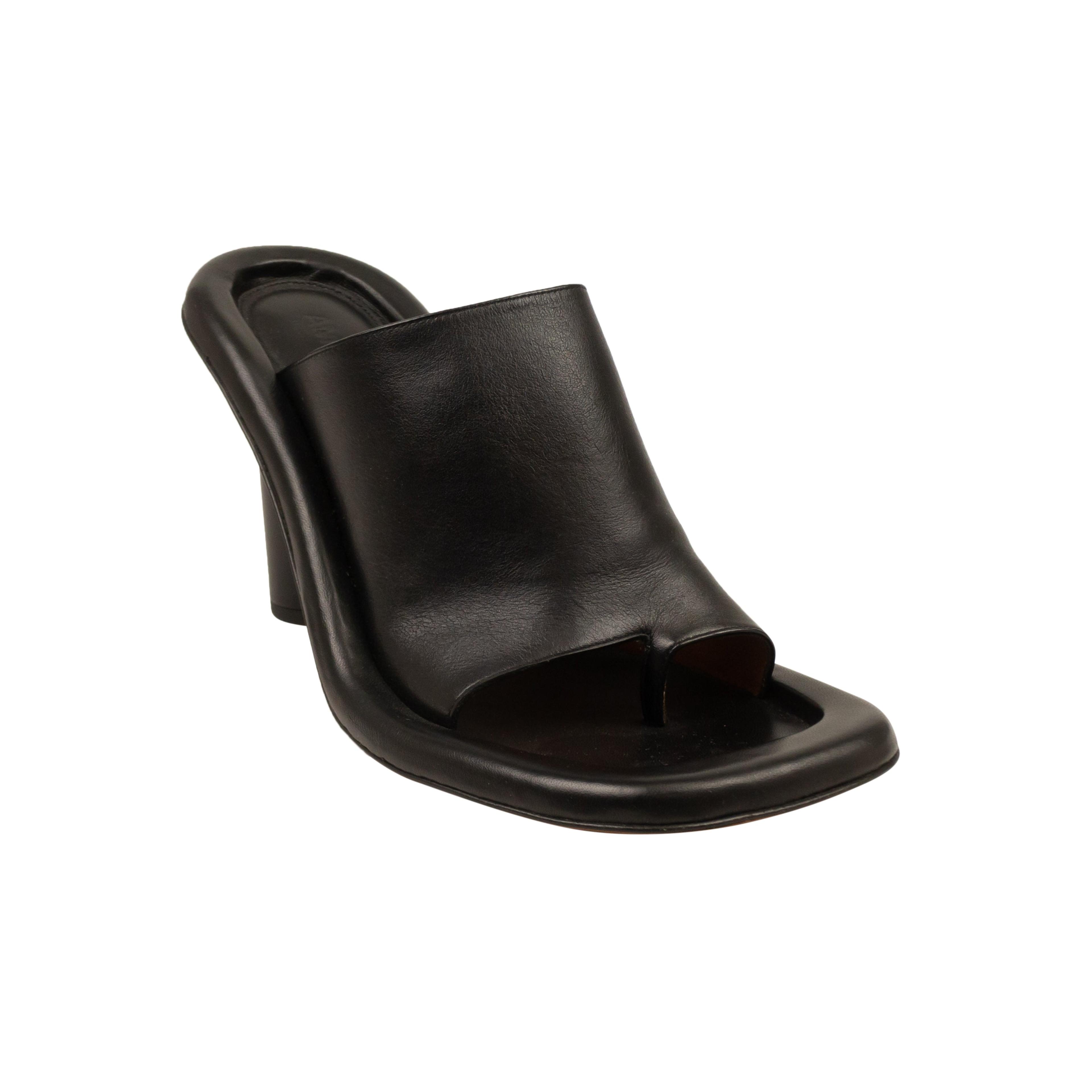 Alternate View 1 of Black Leather Cushion Slip On Mule Pumps