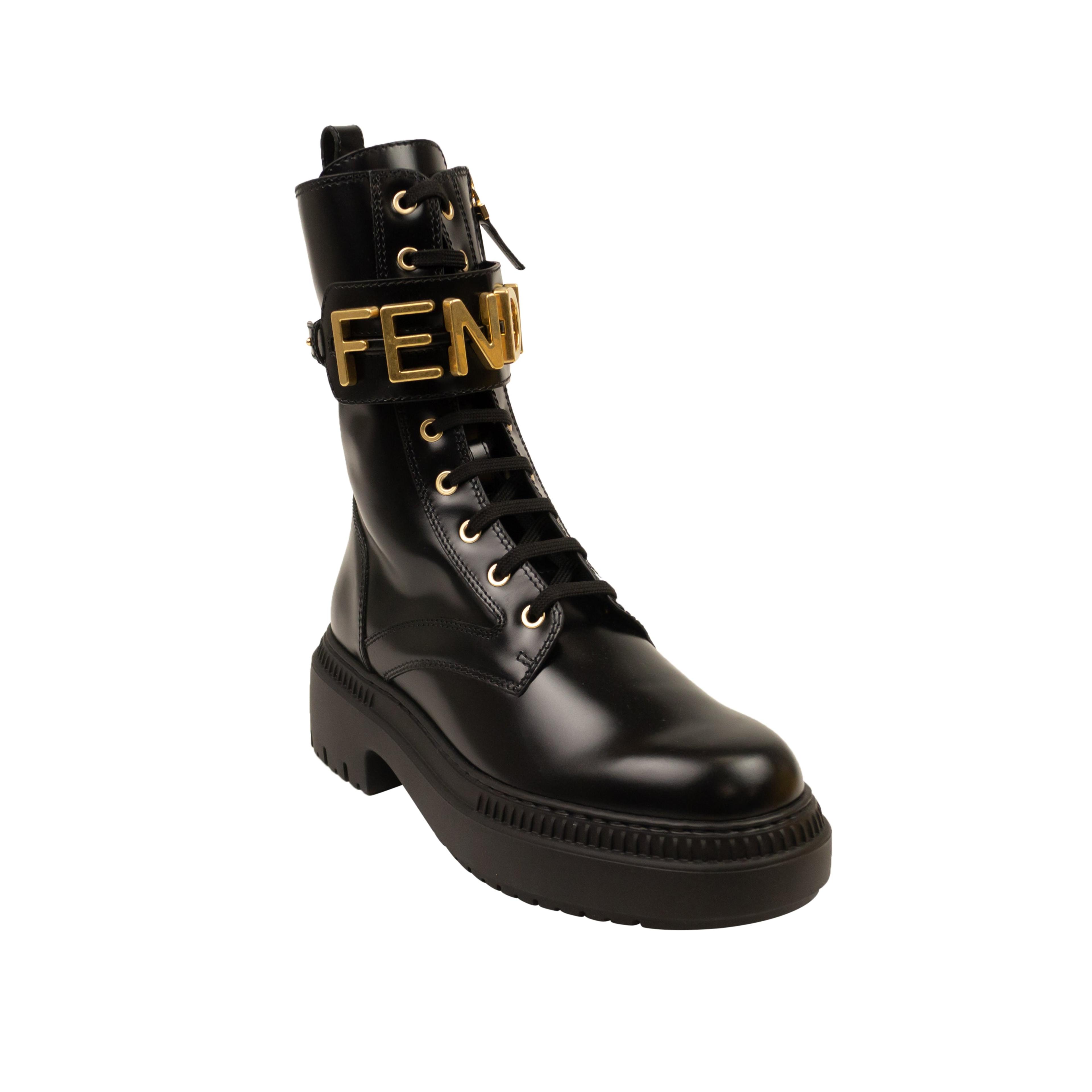 Alternate View 1 of Black Leather Fendigraphy Combat Boots