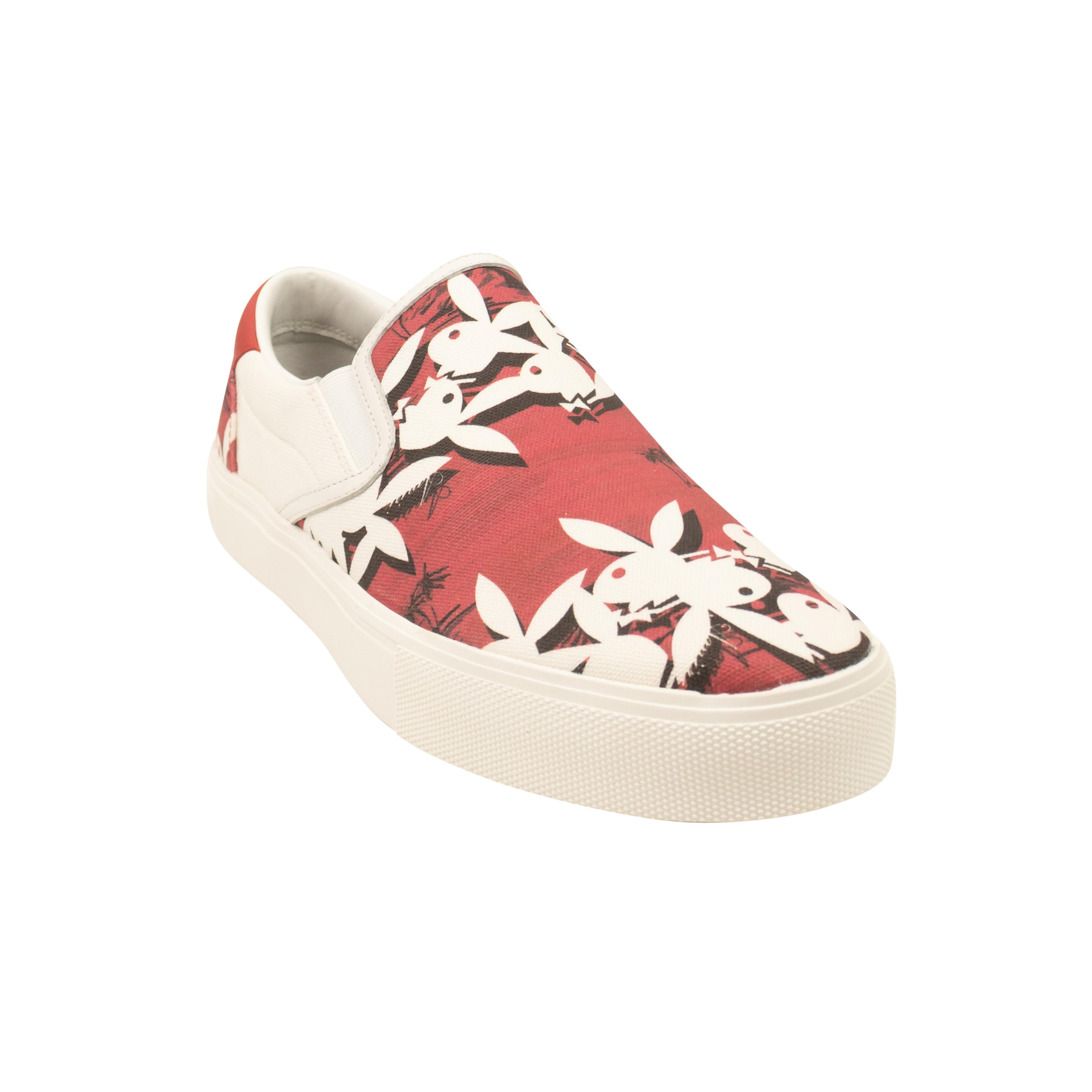 Alternate View 1 of Red And White Leather Playboy Slip On Sneakers
