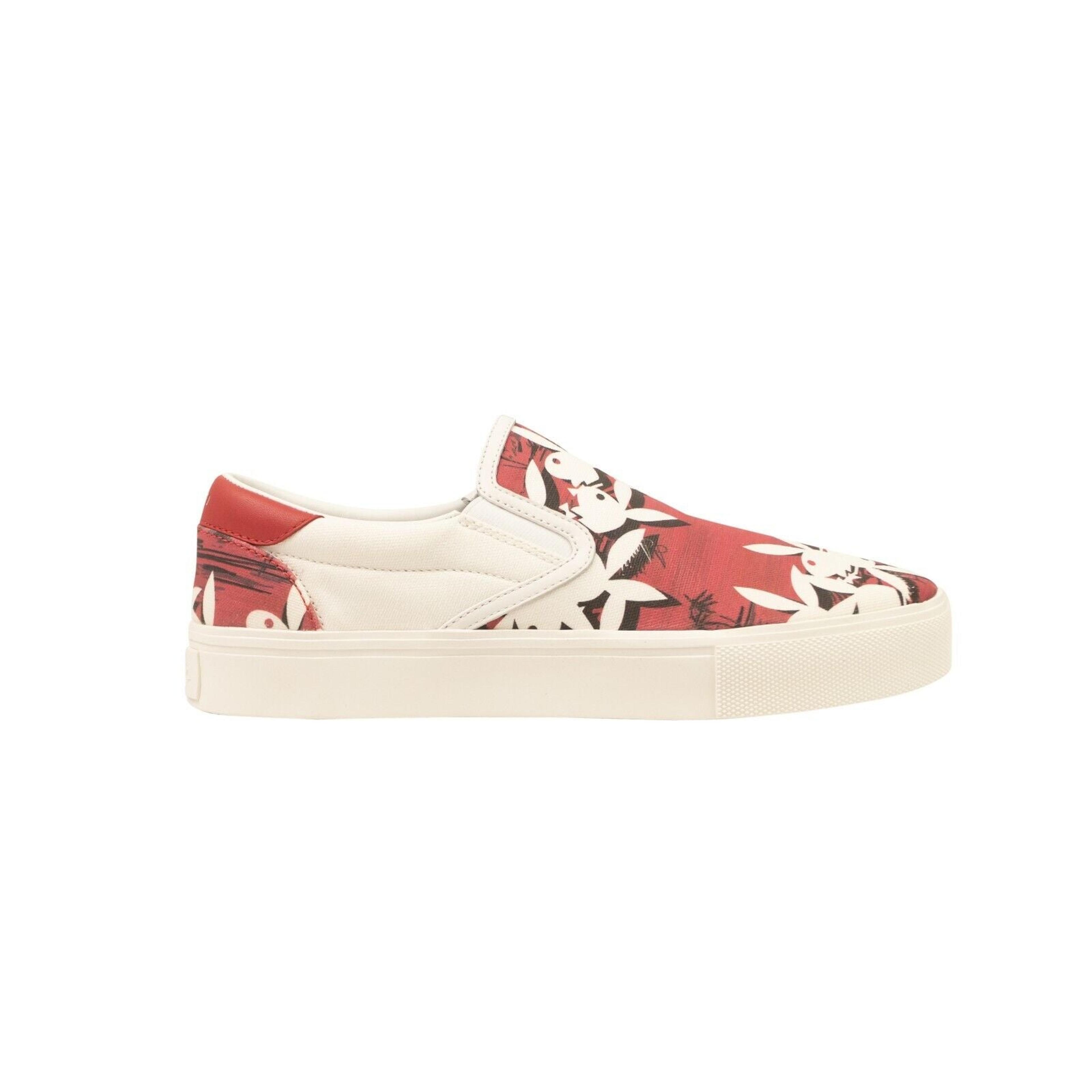 Red And White Leather Playboy Slip On Sneakers