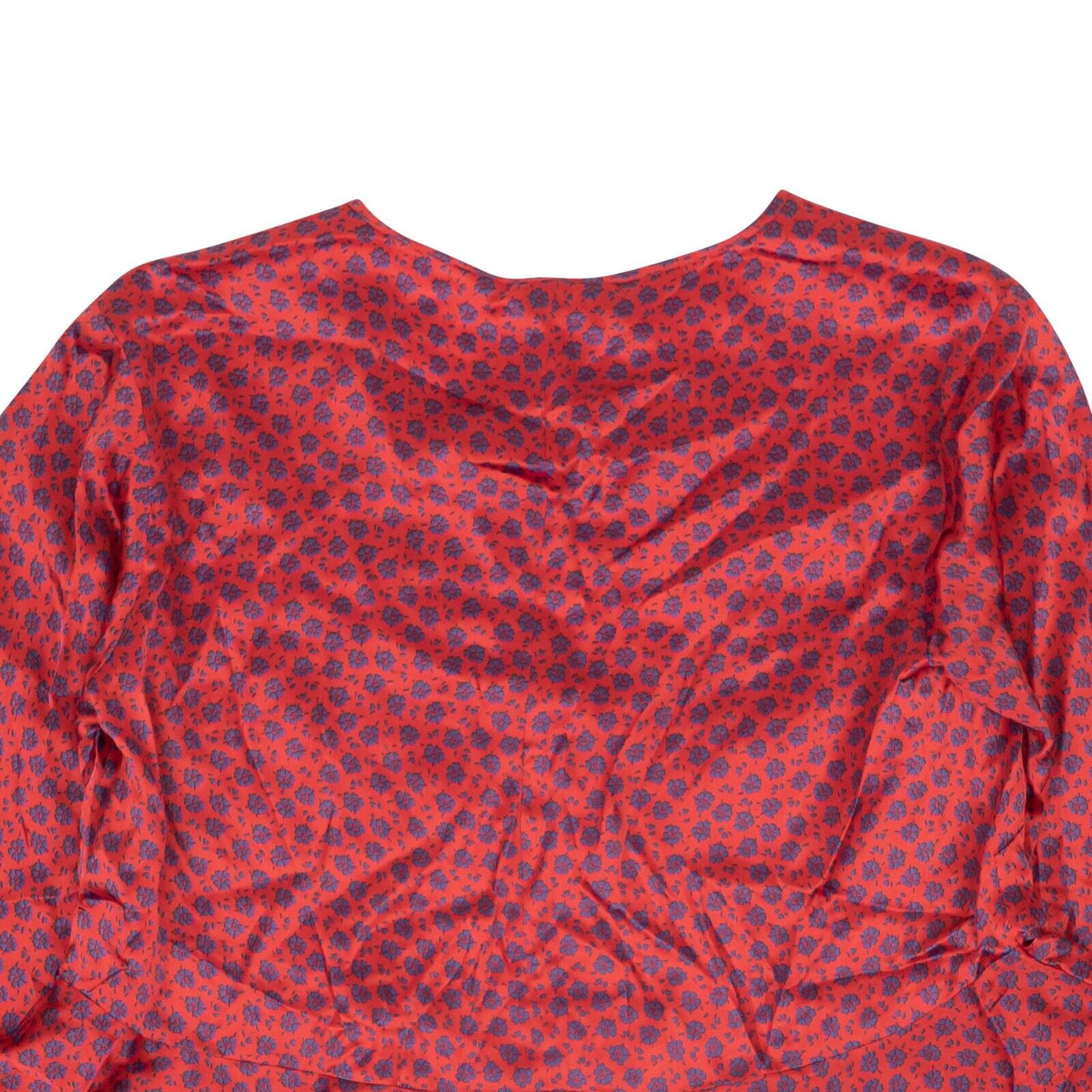Alternate View 1 of Red Silk Cropped Floral Flounce Blouse