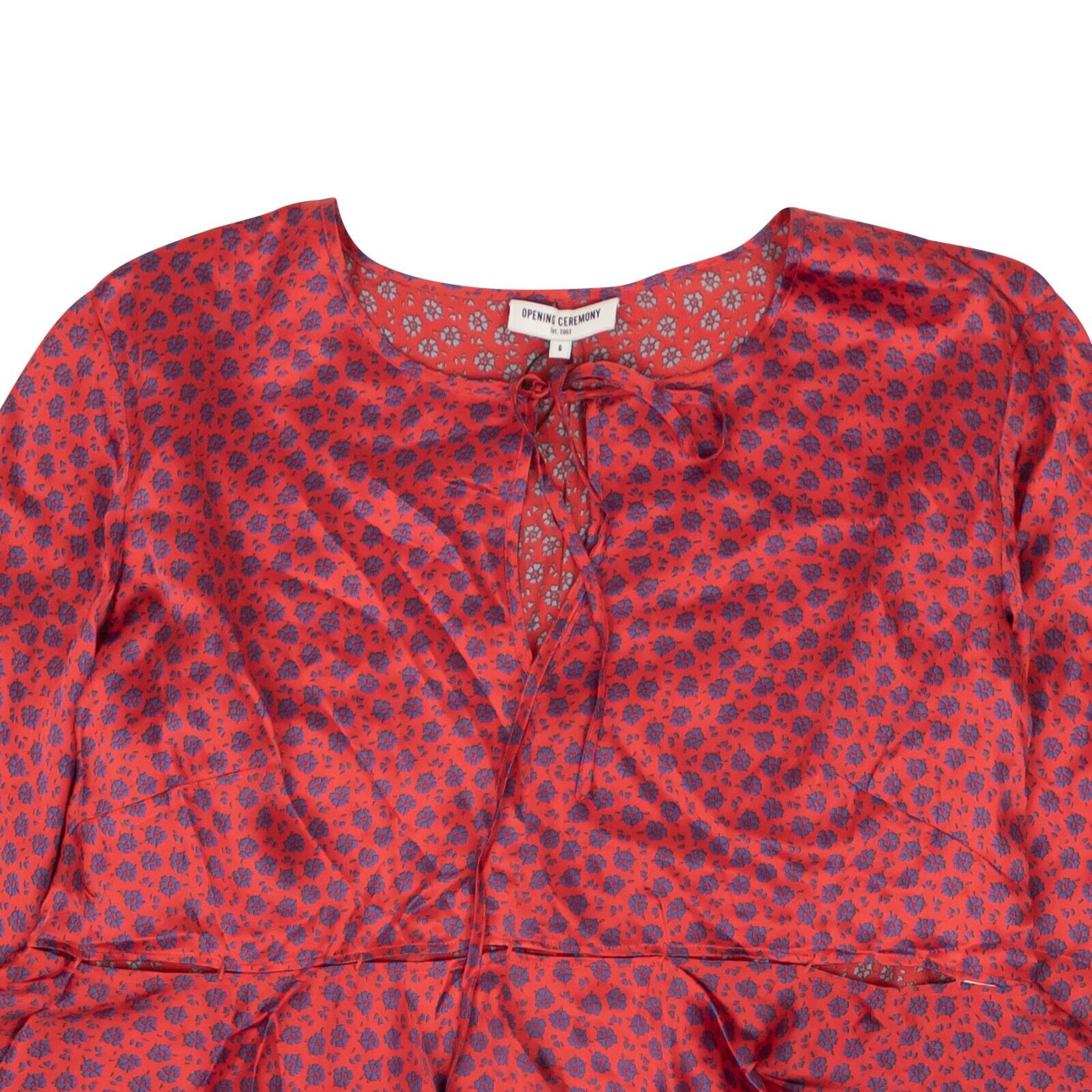 Alternate View 2 of Opening Ceremony Silk Cropped Floral Flounce Blouse - Red