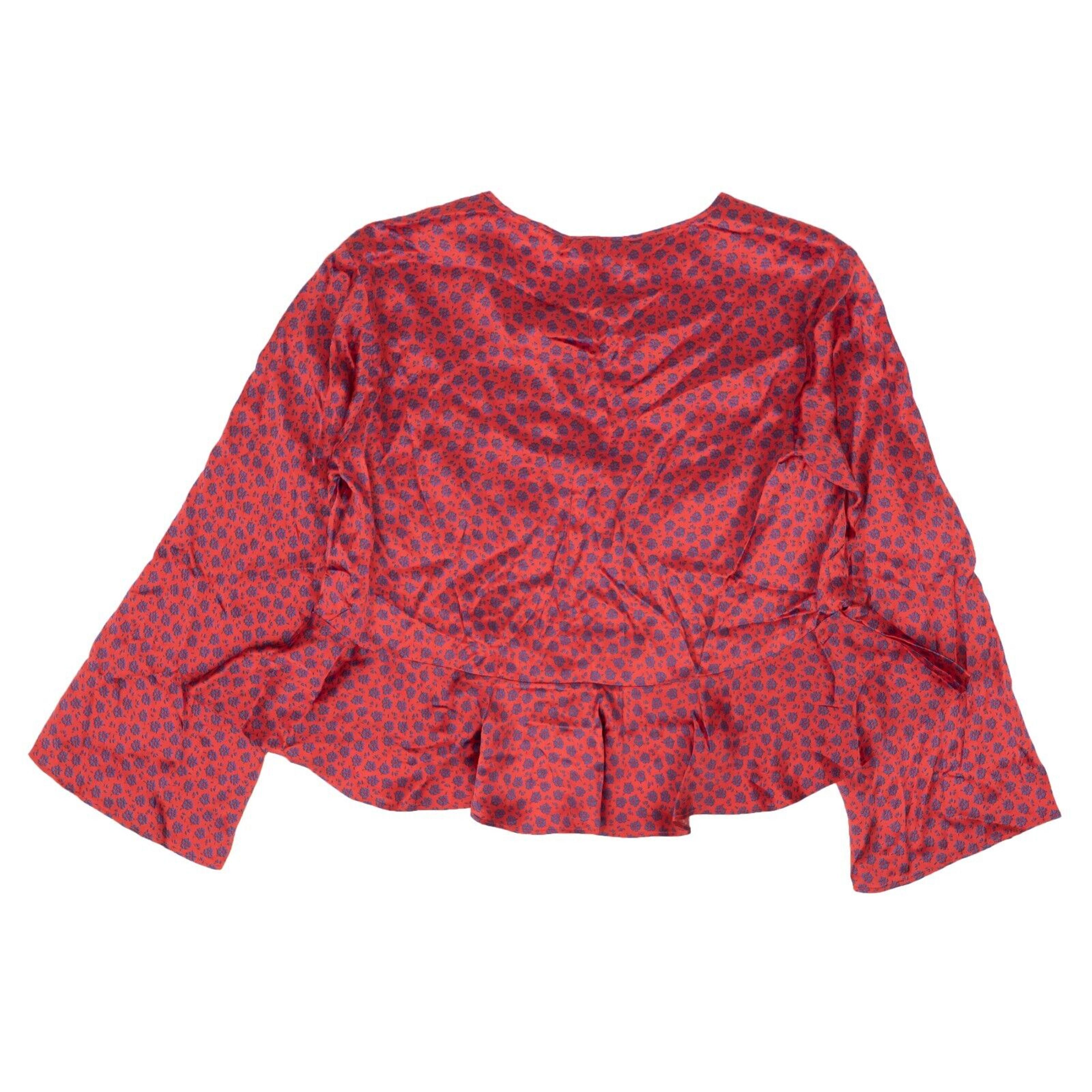 Alternate View 3 of Red Silk Cropped Floral Flounce Blouse