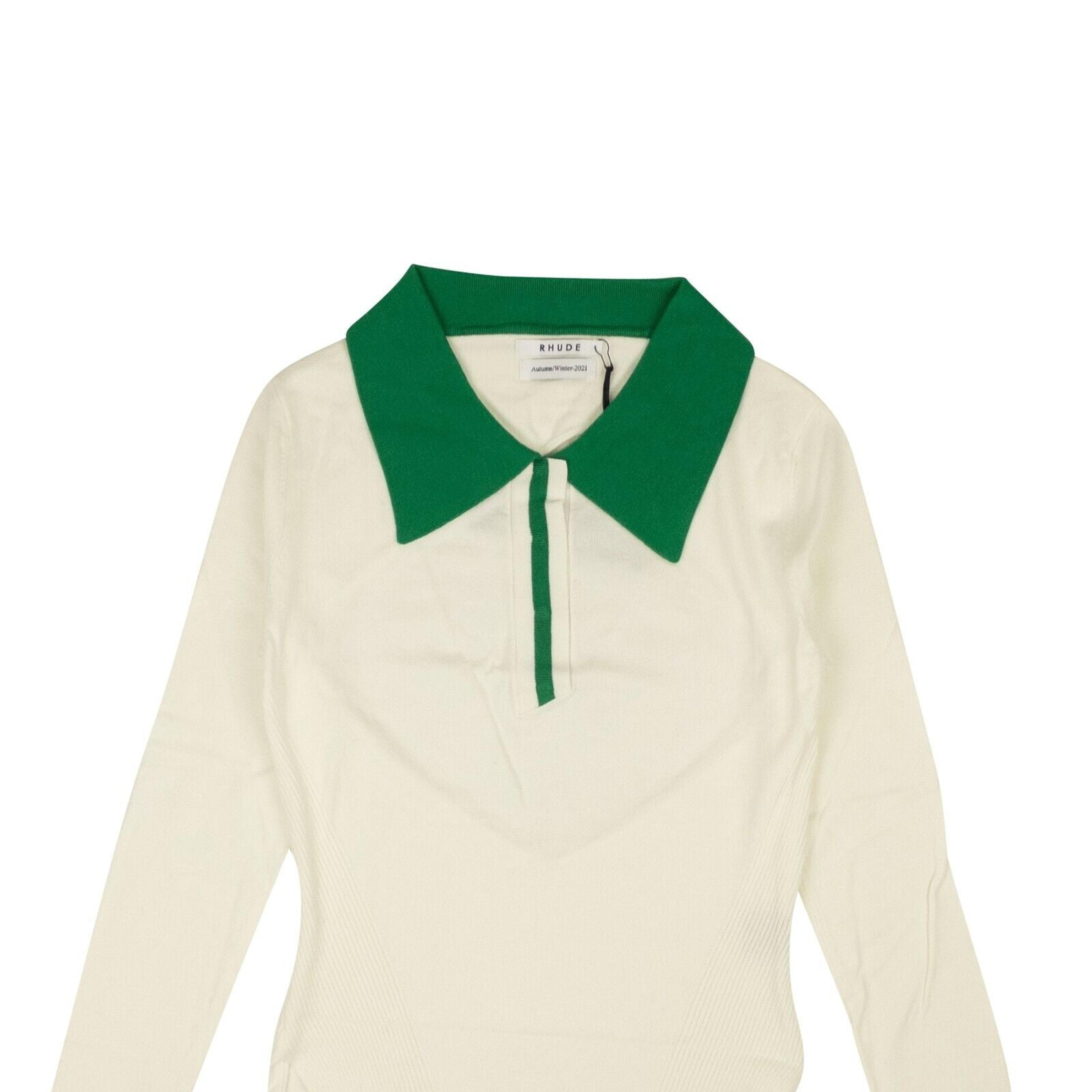 Alternate View 1 of Cream And Green Viscose F-1 Long Sleeve Polo Shirt