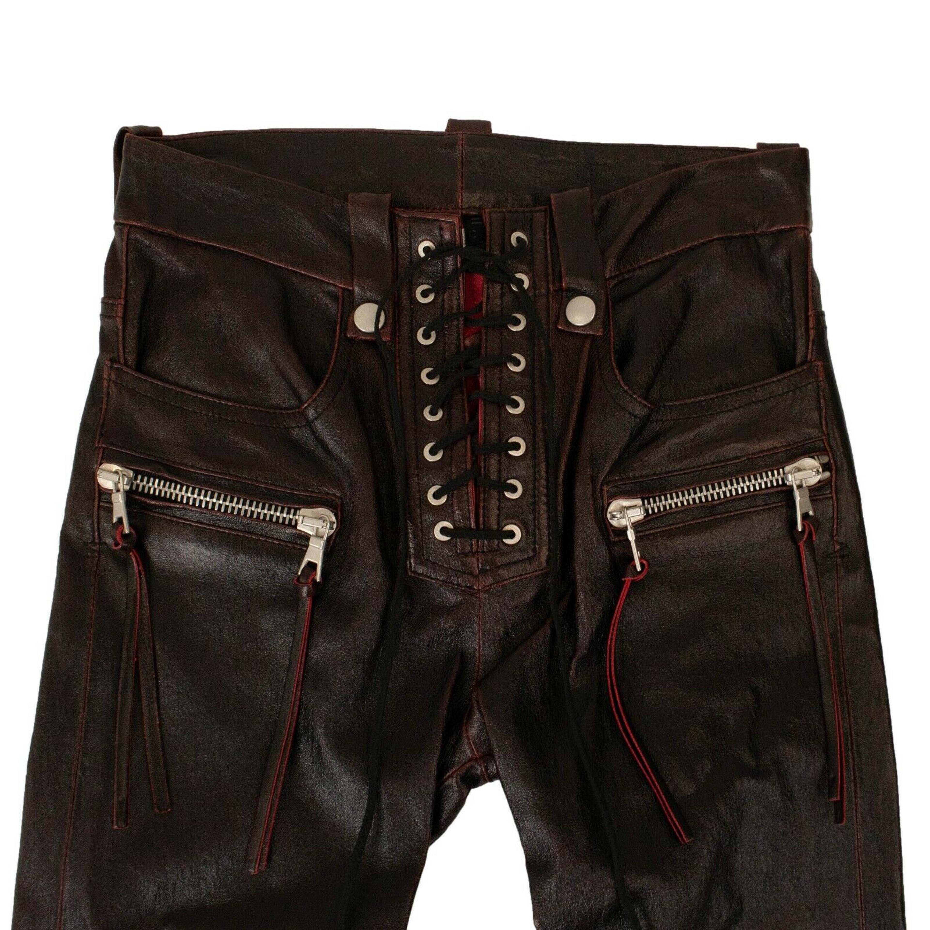 Alternate View 2 of Unravel Project Leather Lace Up Detail Pants - Black/Red
