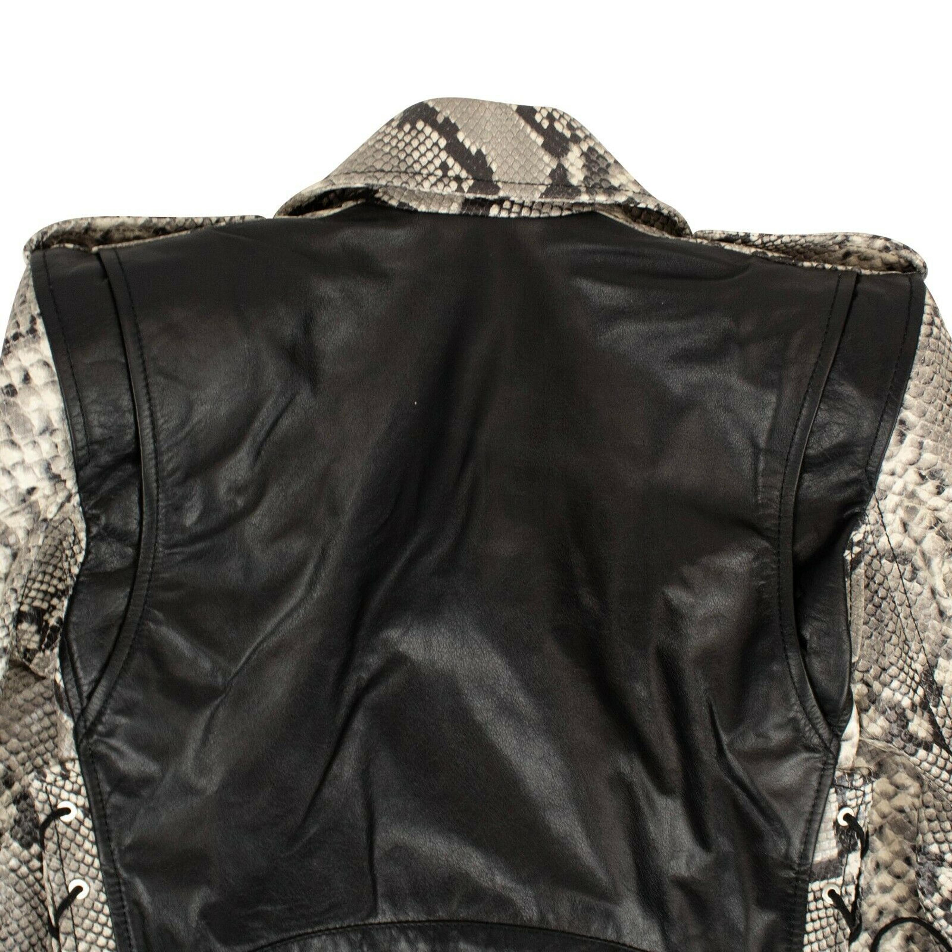 Alternate View 3 of Gray Leather Snakeskin Print Biker Jacket