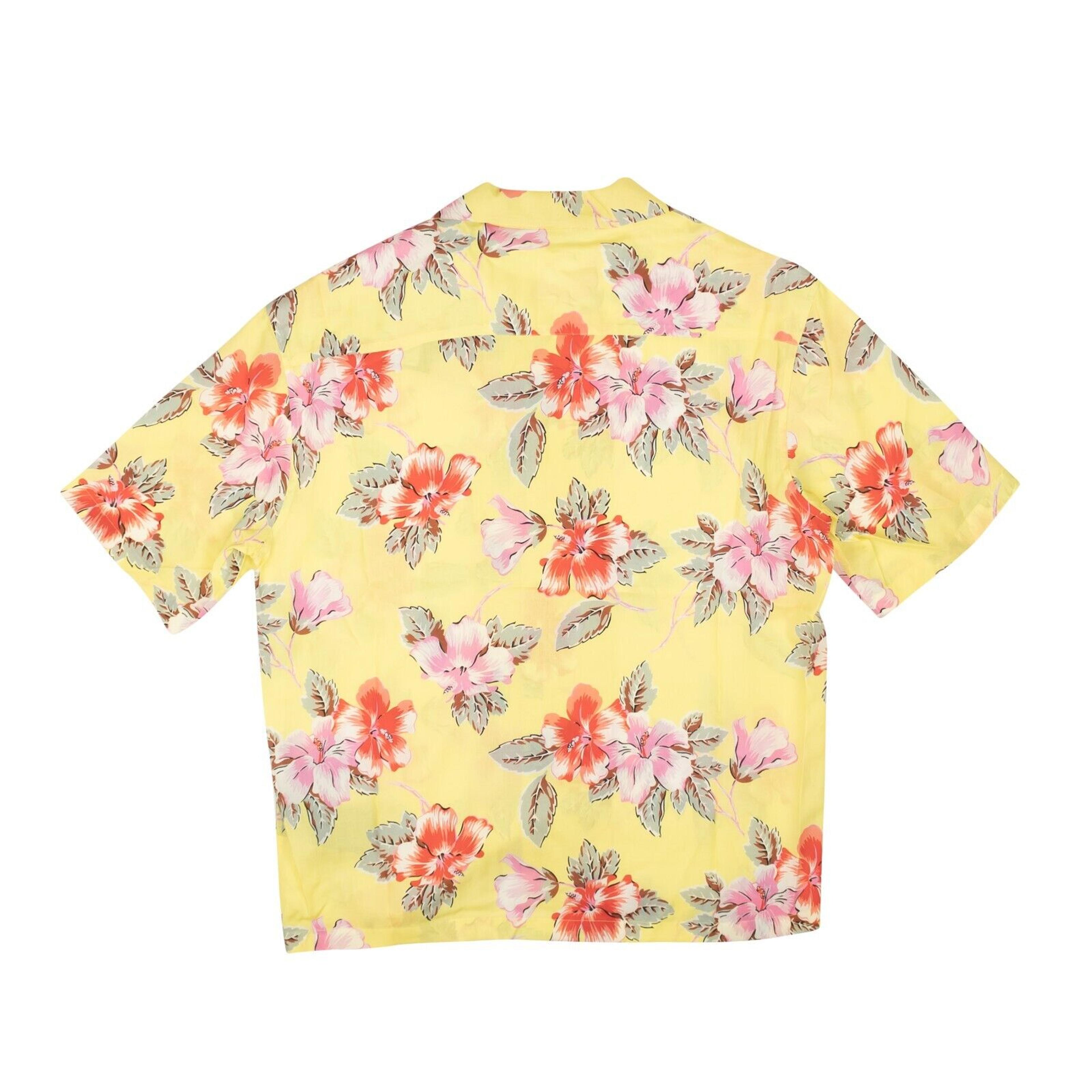 Alternate View 3 of Yellow Hibiscus Print Button Down Bowling Shirt