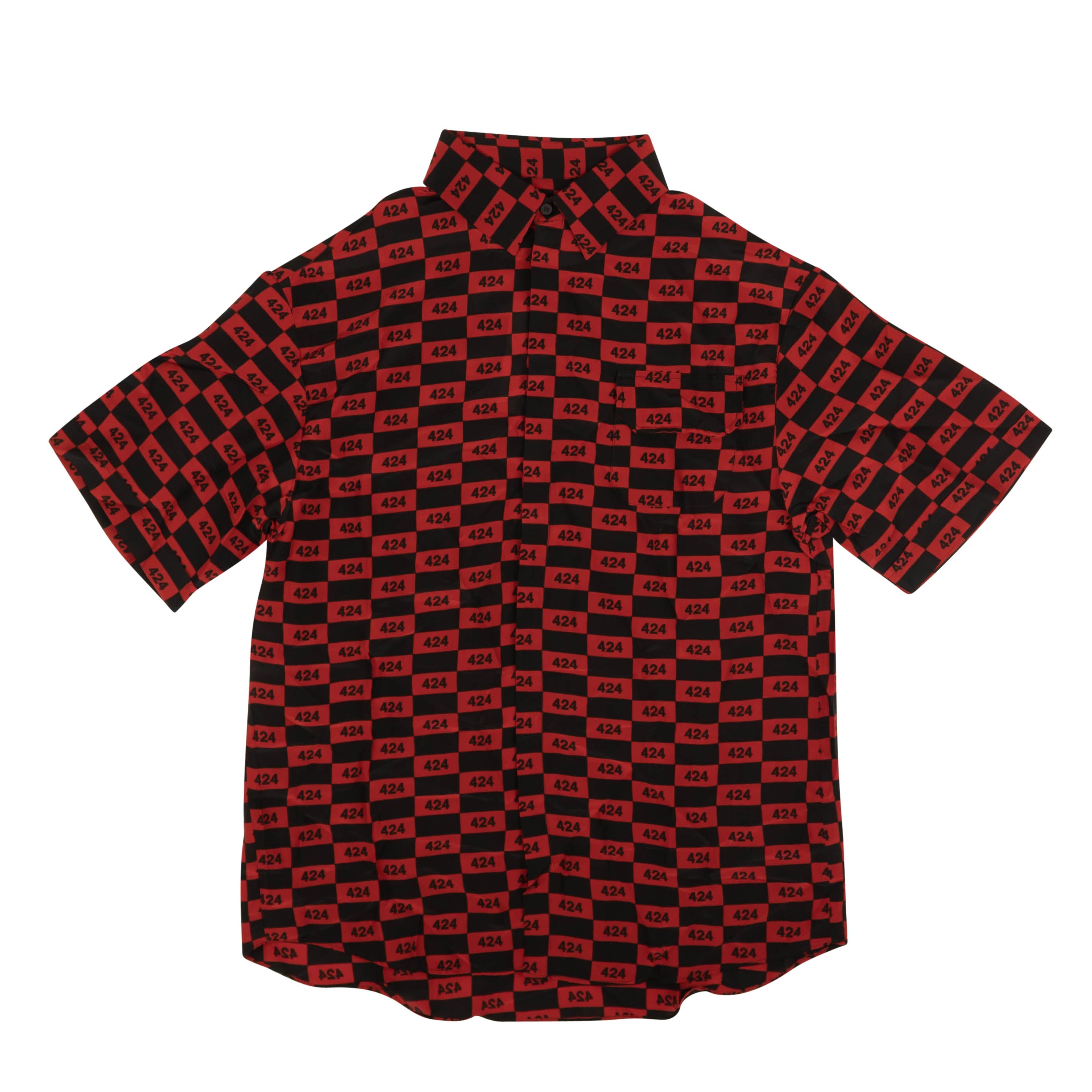 Red And Black Checkered Logo Short Sleeve Shirt