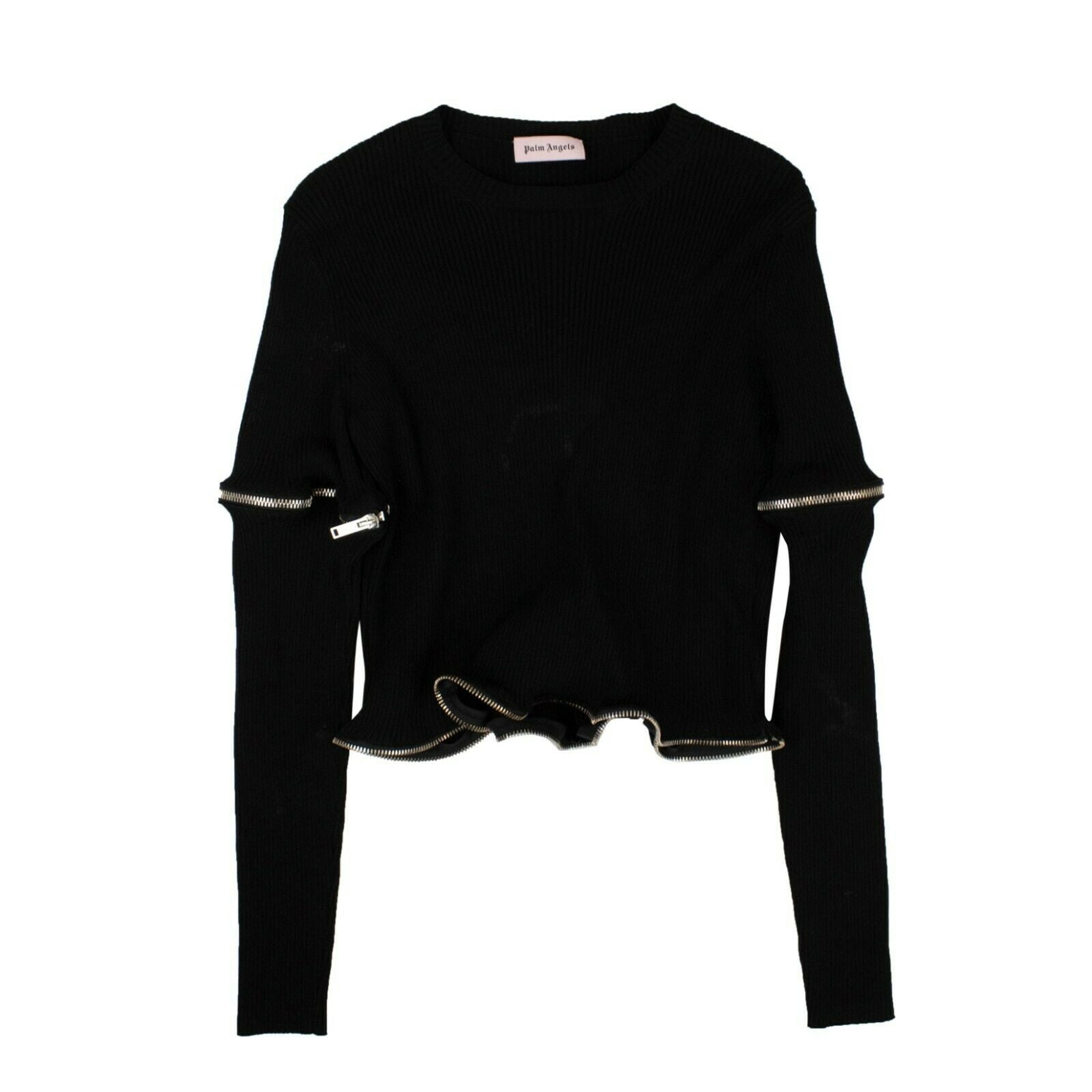 Women's Black Zipped Rouches Sweater