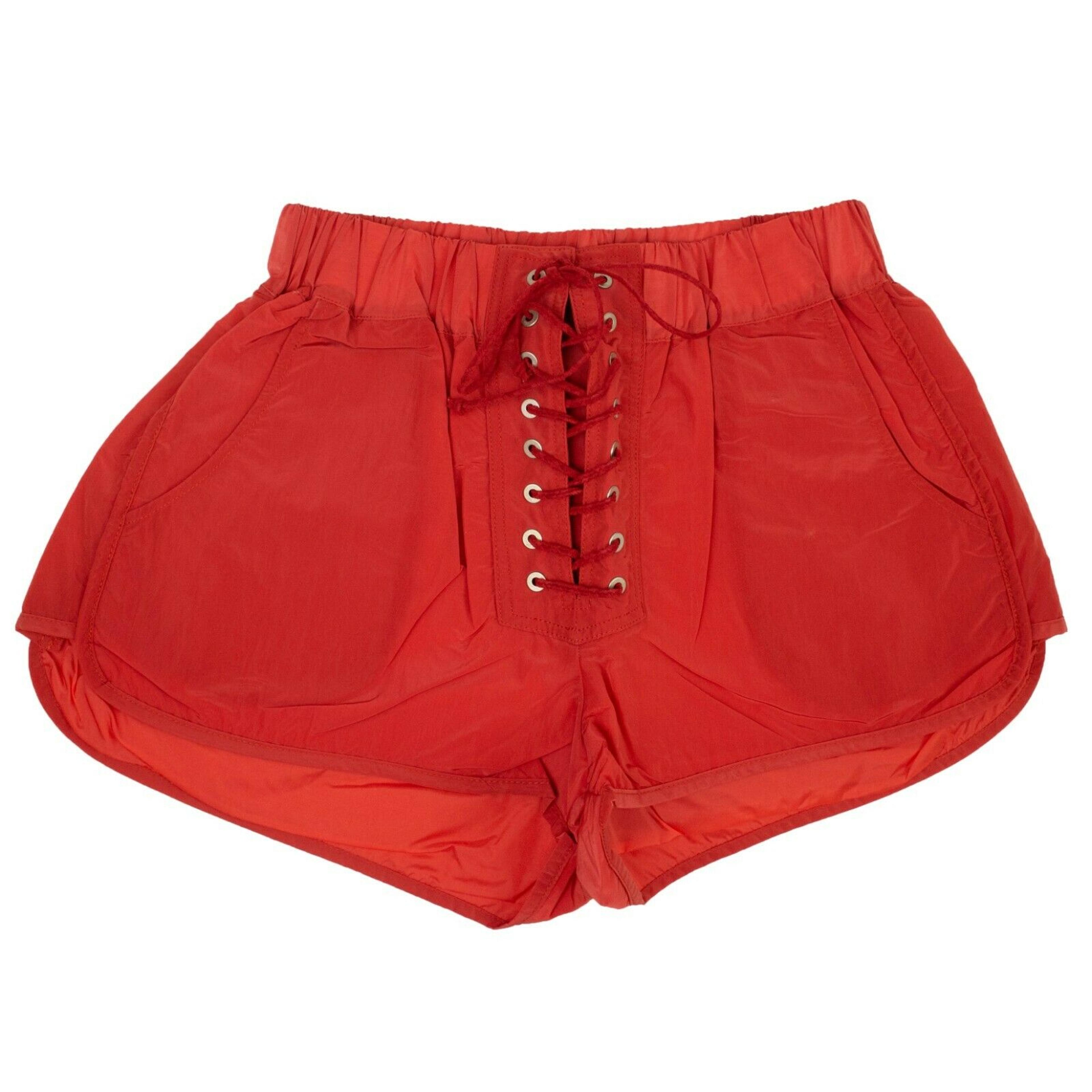 Red Lace Up Track Short Pants