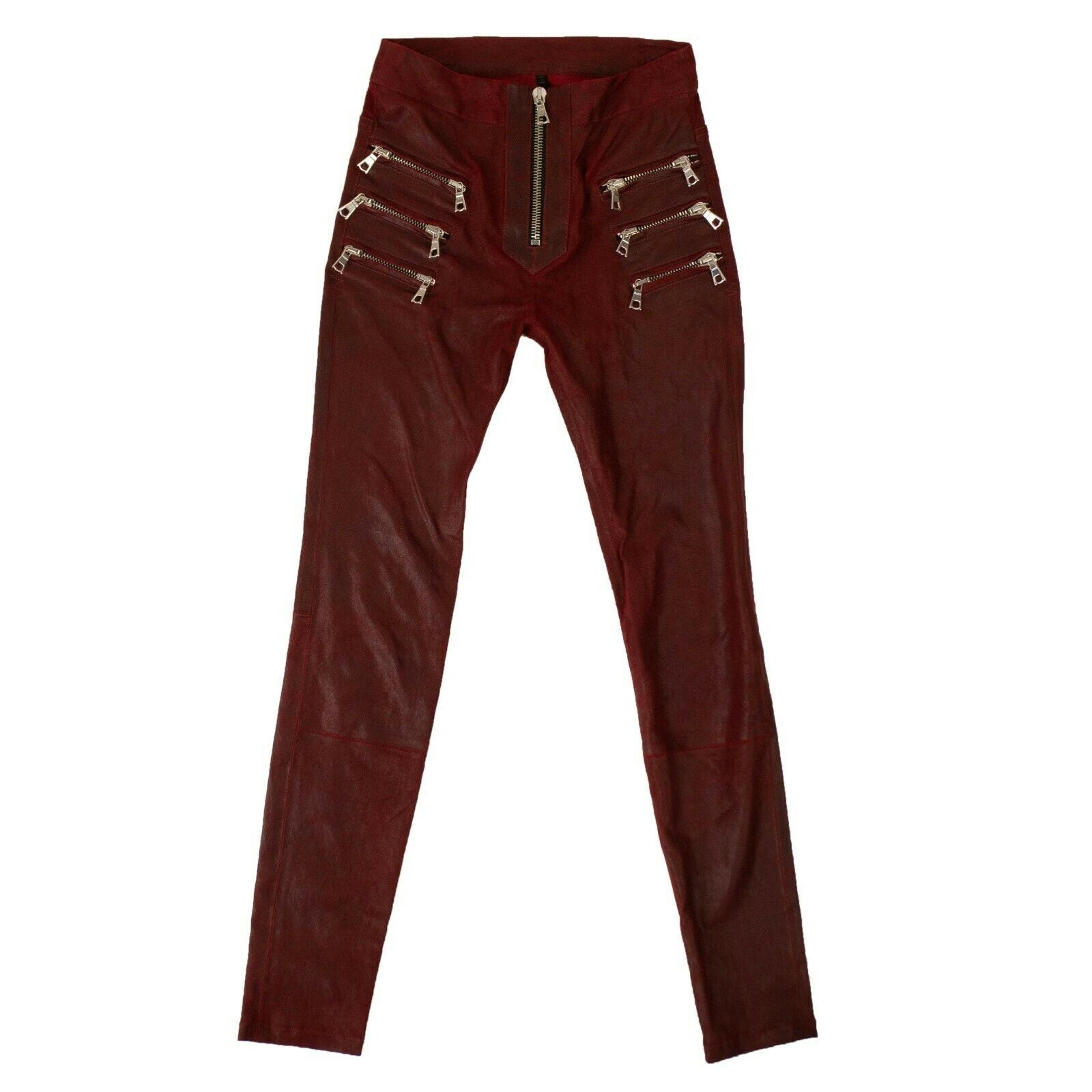 Red Textured Skinny Pants