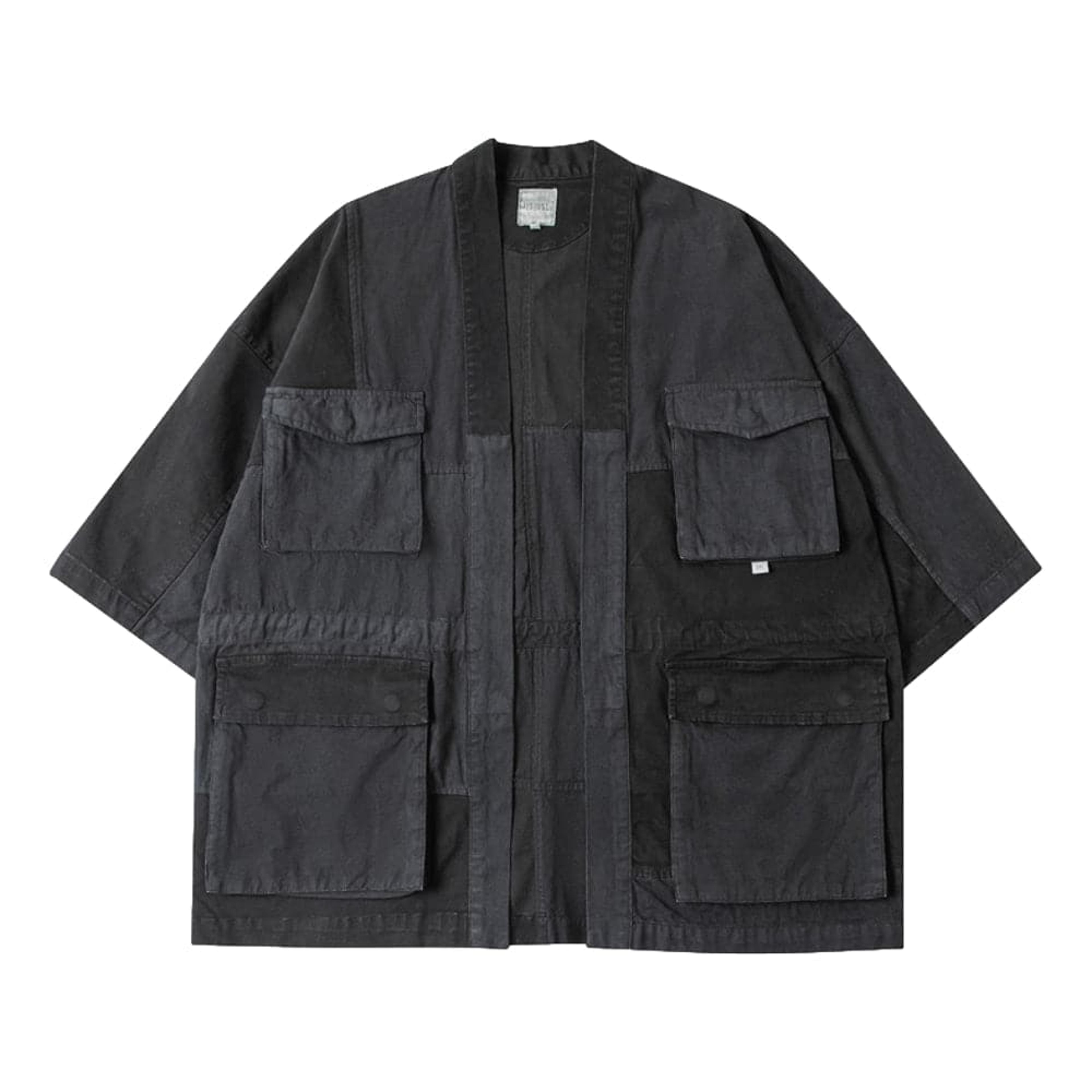 NTWRK - A[S]USL PIGMENT DYE PATCHWORK KIMONO-BLACK