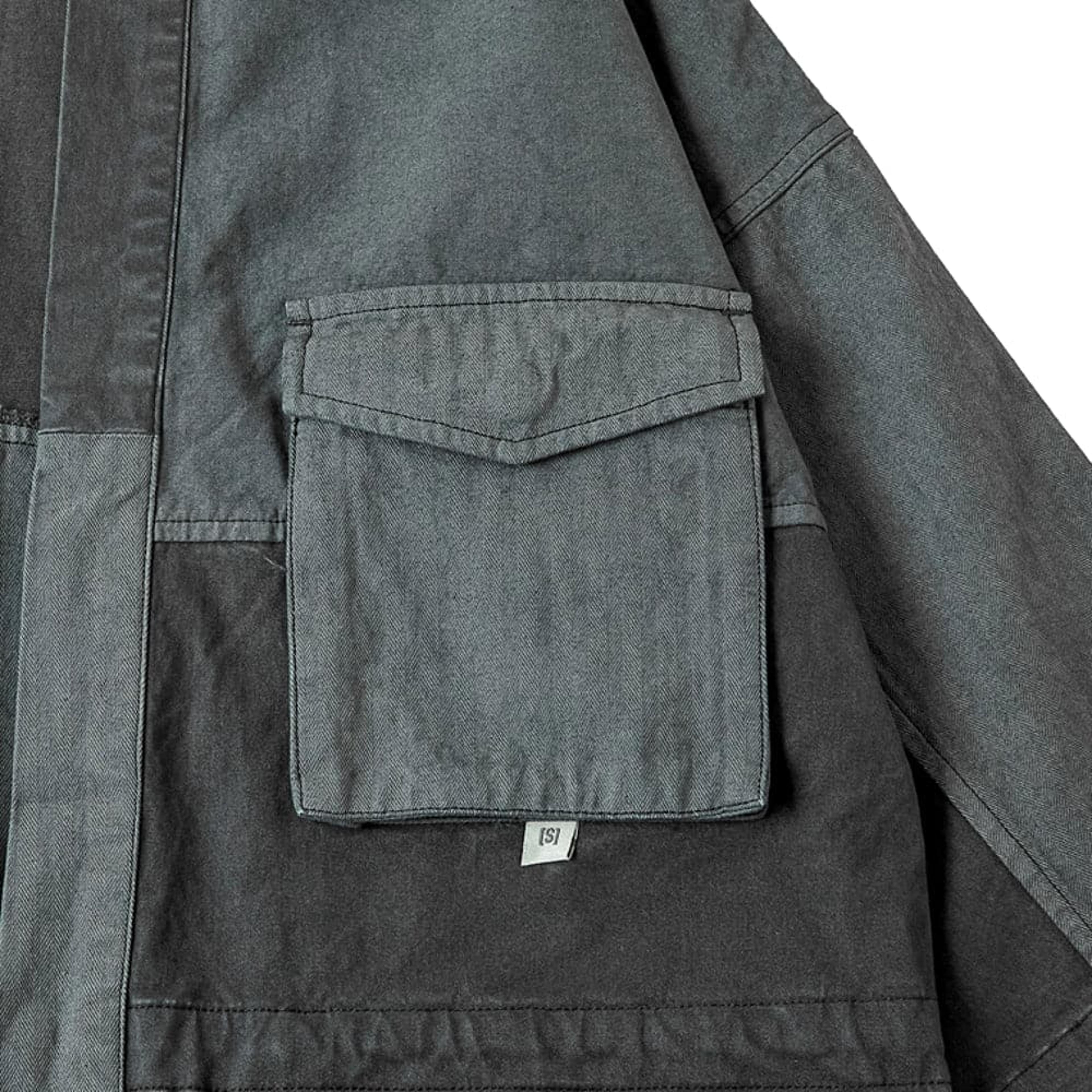 NTWRK - A[S]USL PIGMENT DYE PATCHWORK KIMONO-CHARCOAL