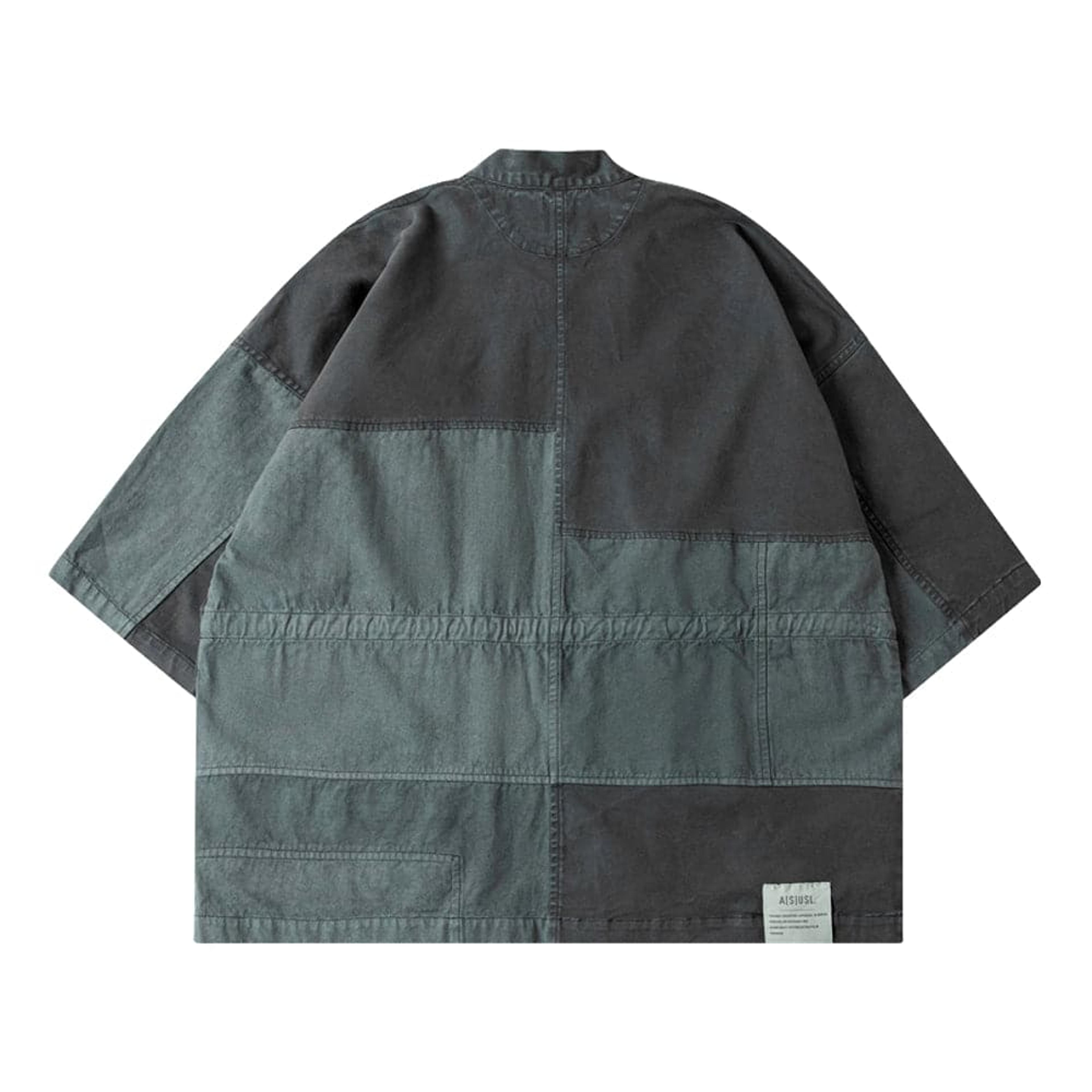 NTWRK - A[S]USL PIGMENT DYE PATCHWORK KIMONO-CHARCOAL