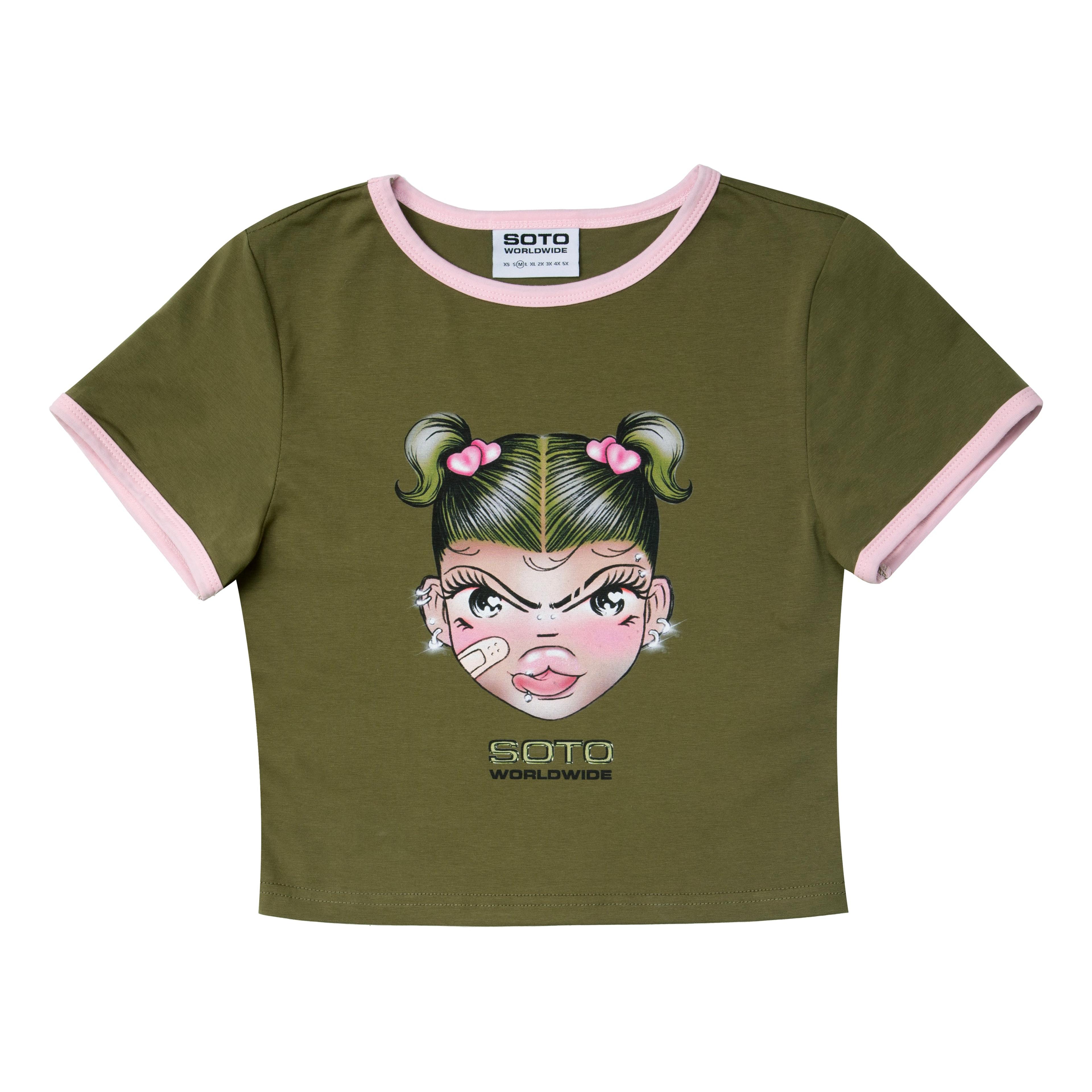 Big Head Baby Tee Army/Pink