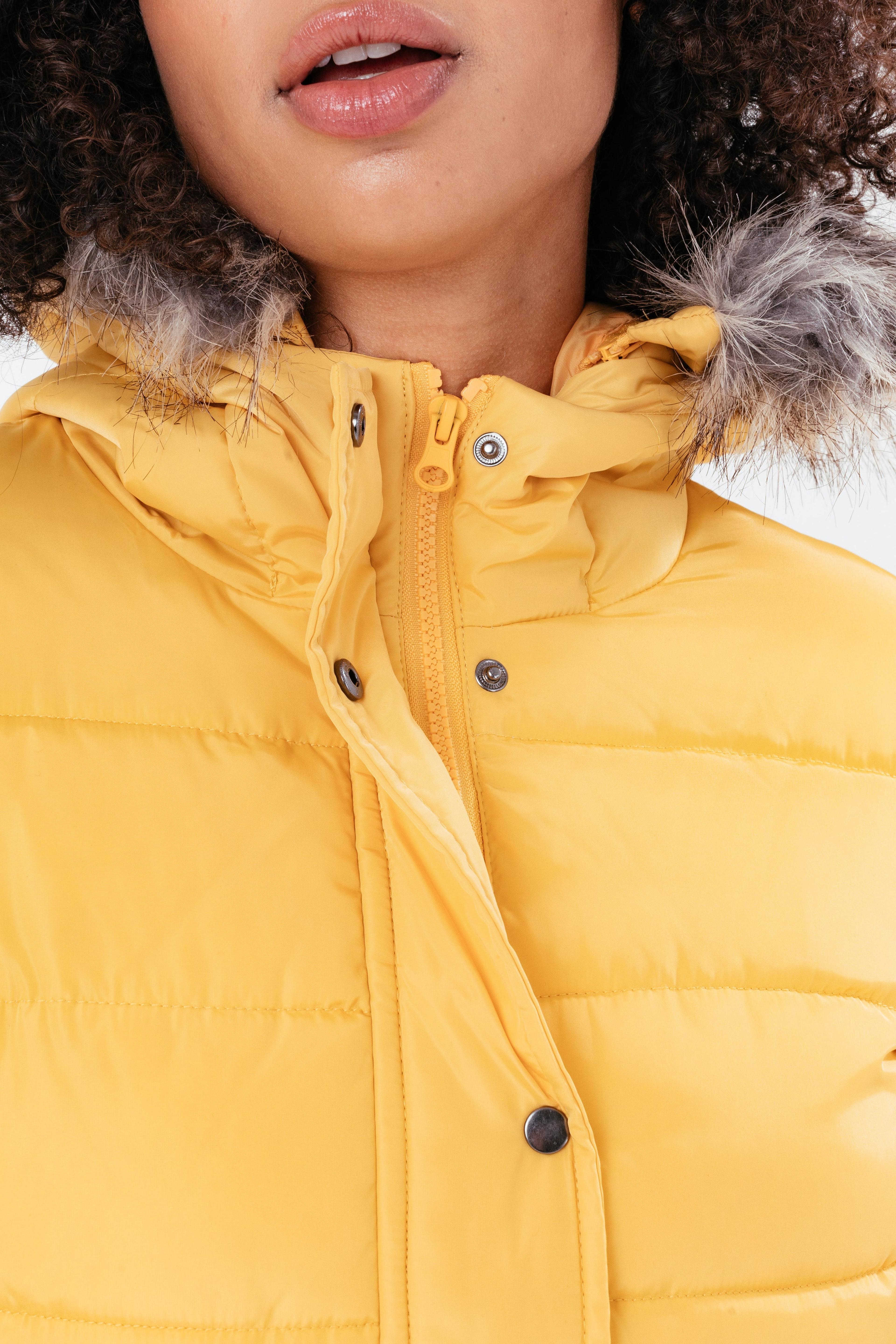 Alternate View 3 of HYPE MUSTARD SHORT LENGTH WOMEN'S PADDED COAT WITH FUR