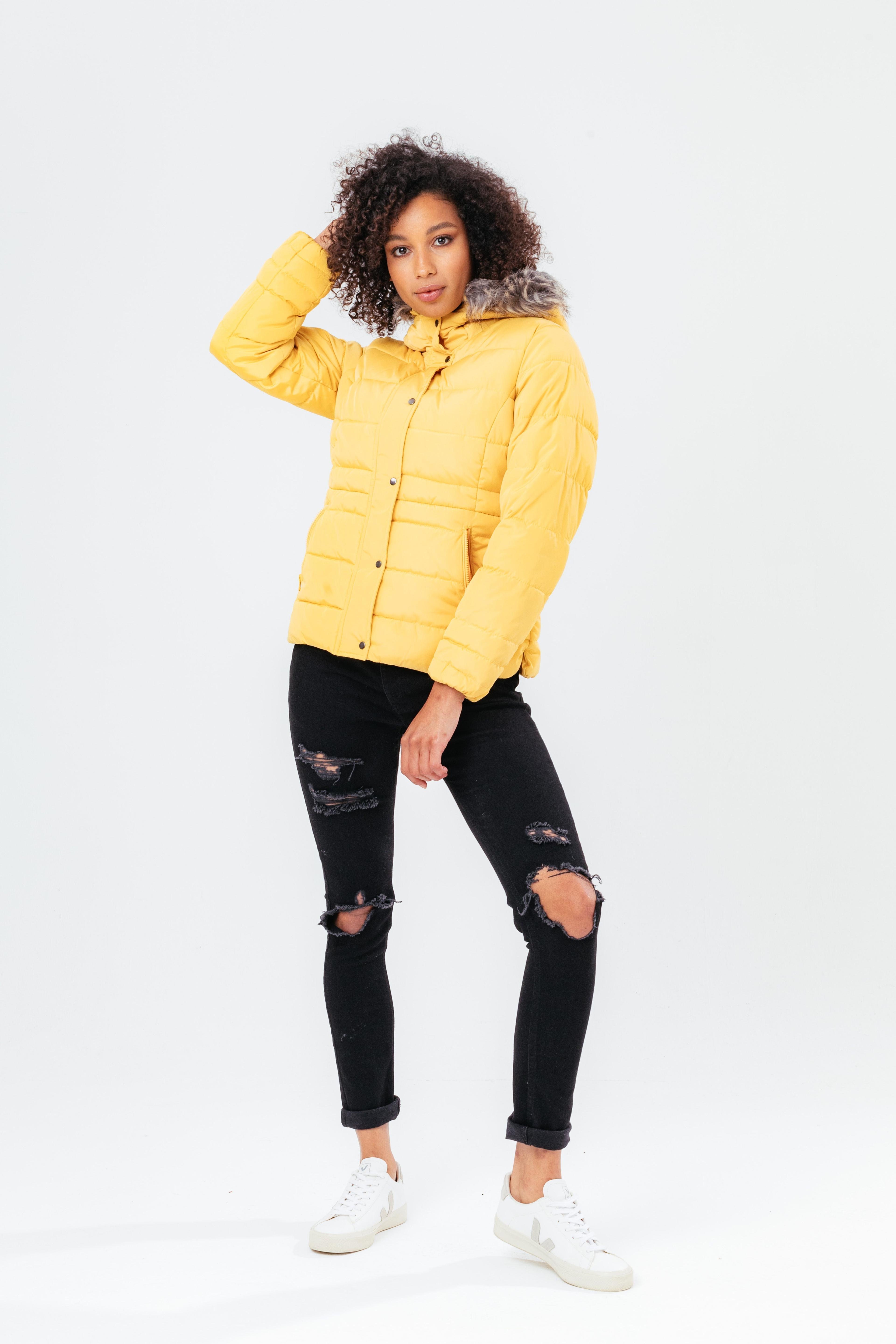 Alternate View 1 of HYPE MUSTARD SHORT LENGTH WOMEN'S PADDED COAT WITH FUR