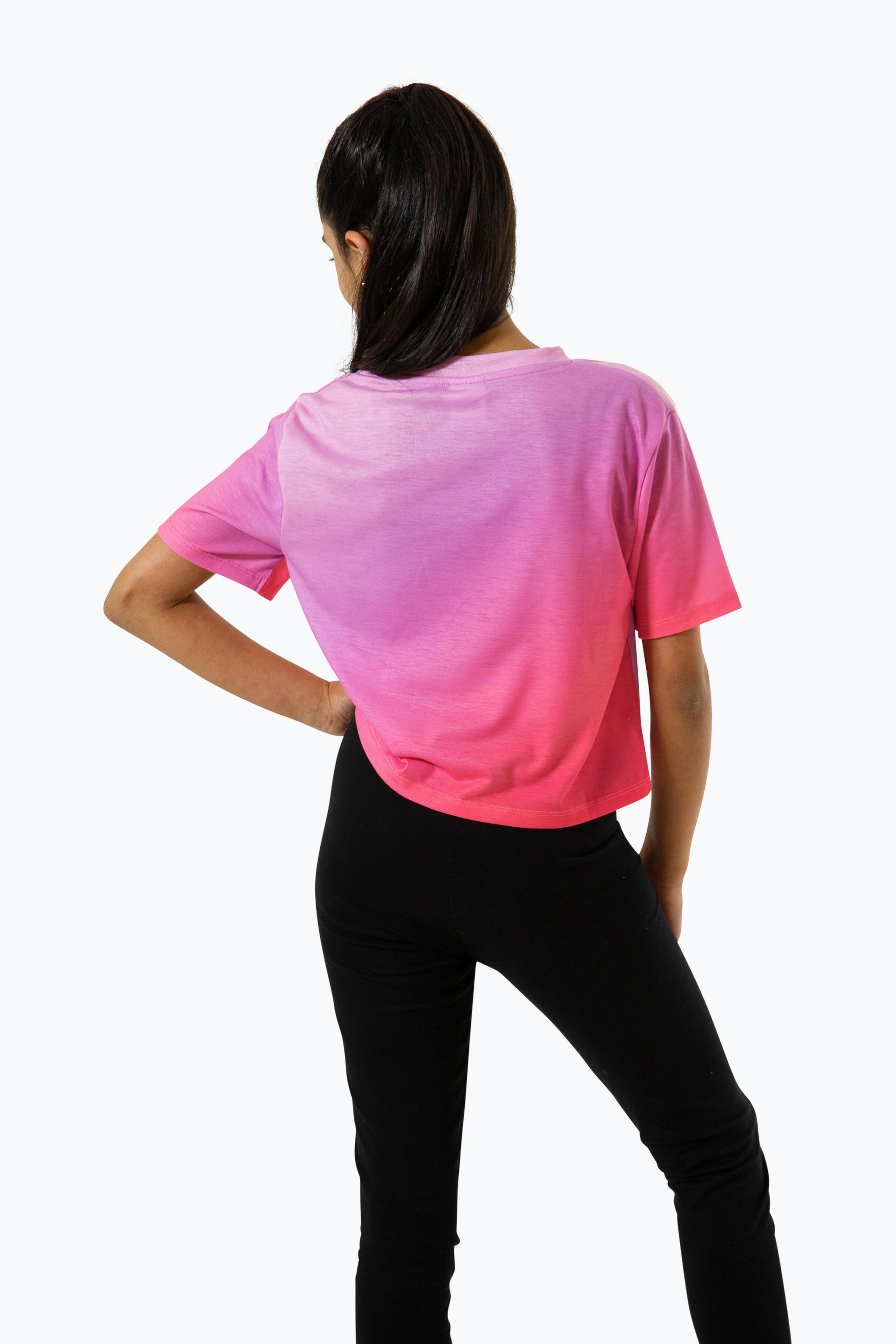 Alternate View 1 of HYPE GIRLS PINK FADE HOLOGRAPHIC SCRIPT CROPPED T-SHIRT