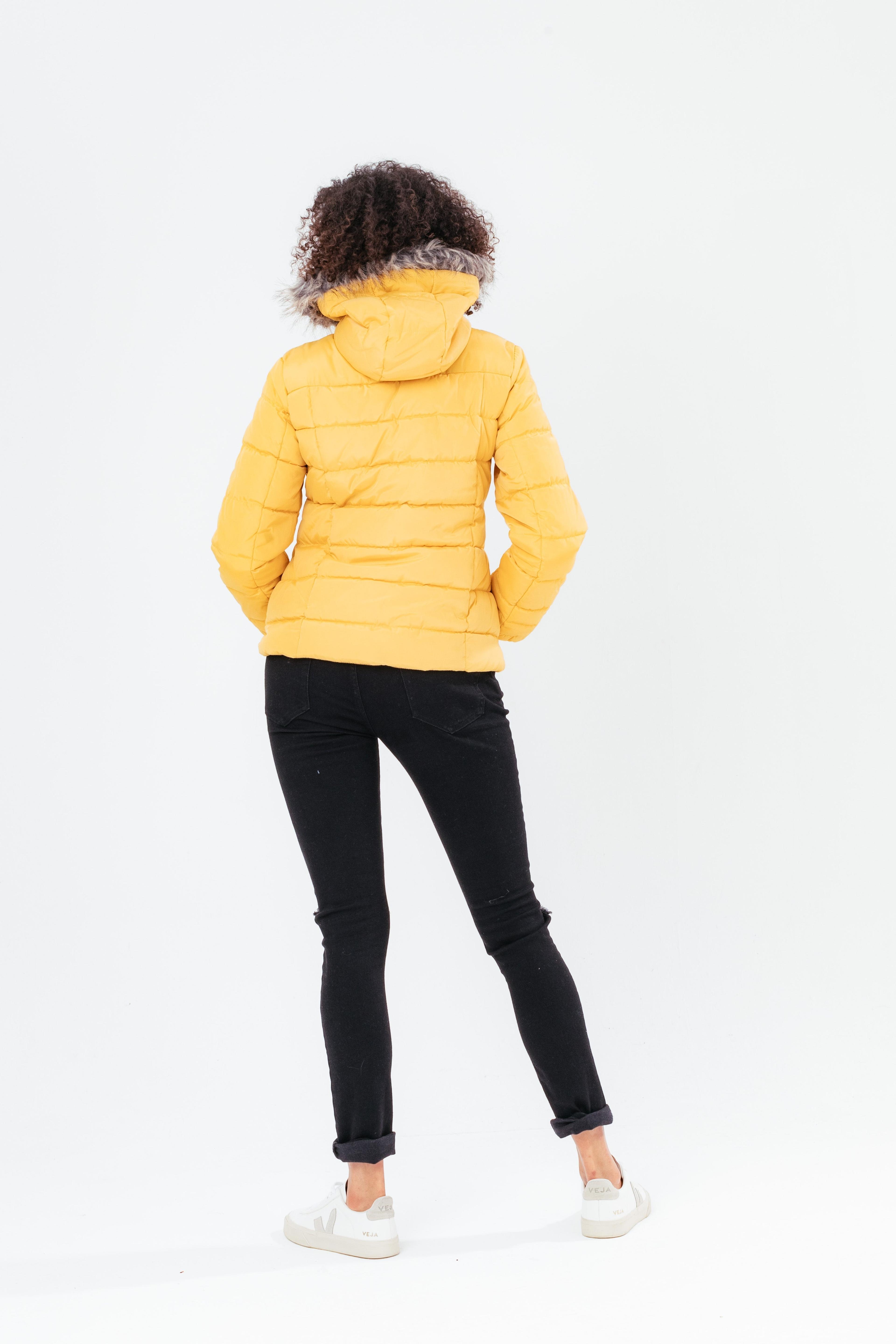 Alternate View 2 of HYPE MUSTARD SHORT LENGTH WOMEN'S PADDED COAT WITH FUR