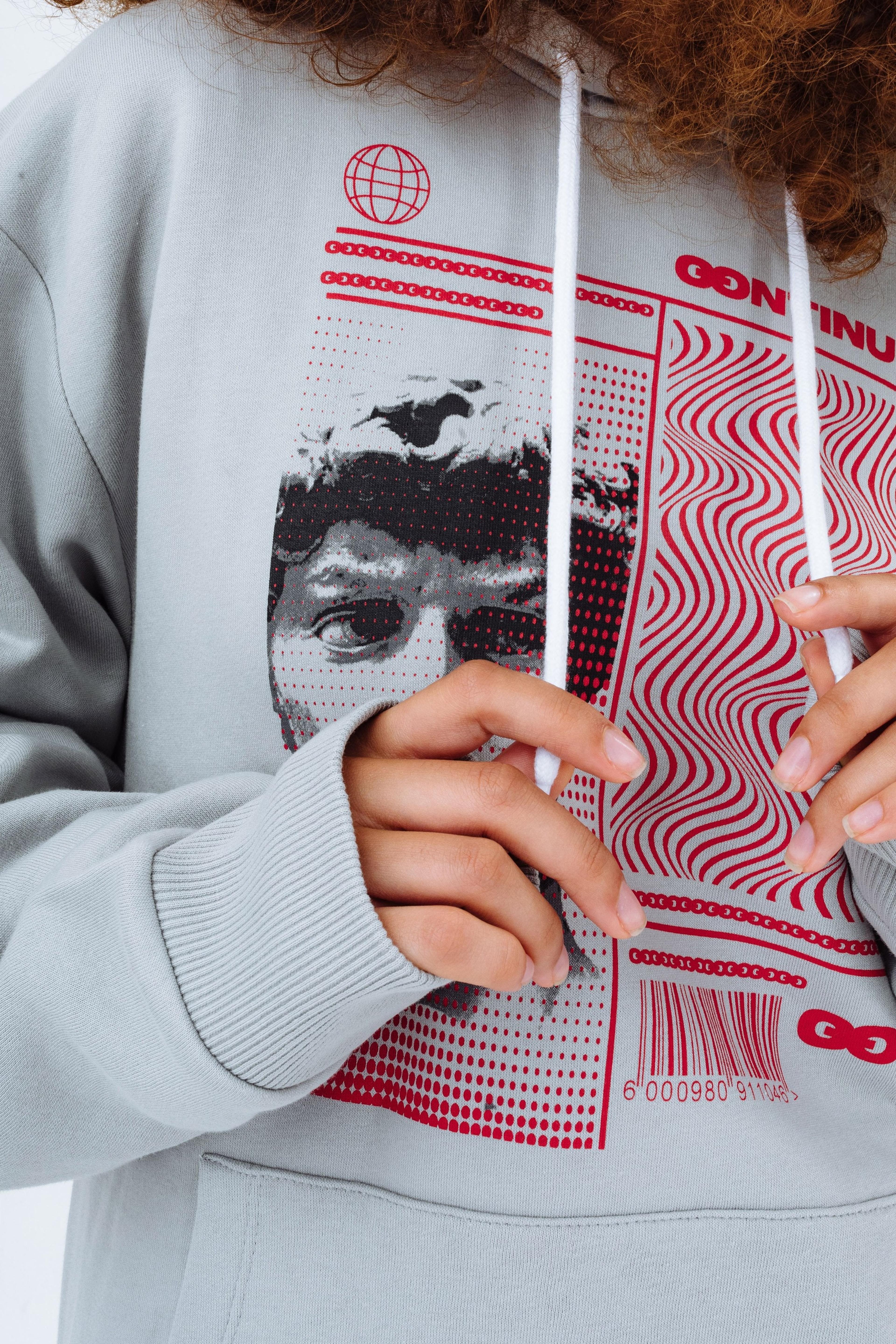 Alternate View 3 of CONTINU8 GREY GRAPHIC OVERSIZED HOODIE