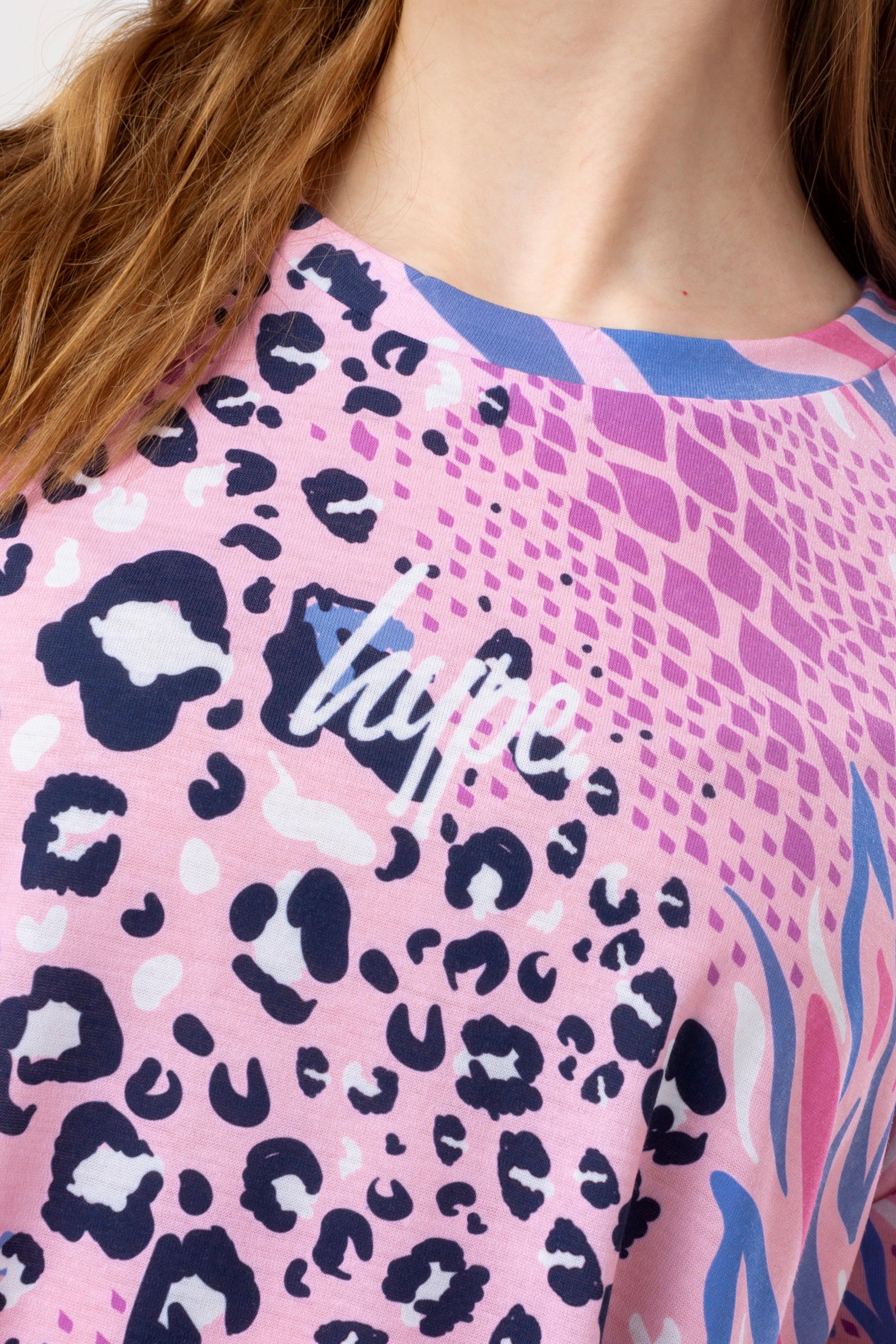 Alternate View 3 of HYPE GIRLS PINK ABSTRACT LEOPARD DROP SHOULDER BOXY T-SHIRT