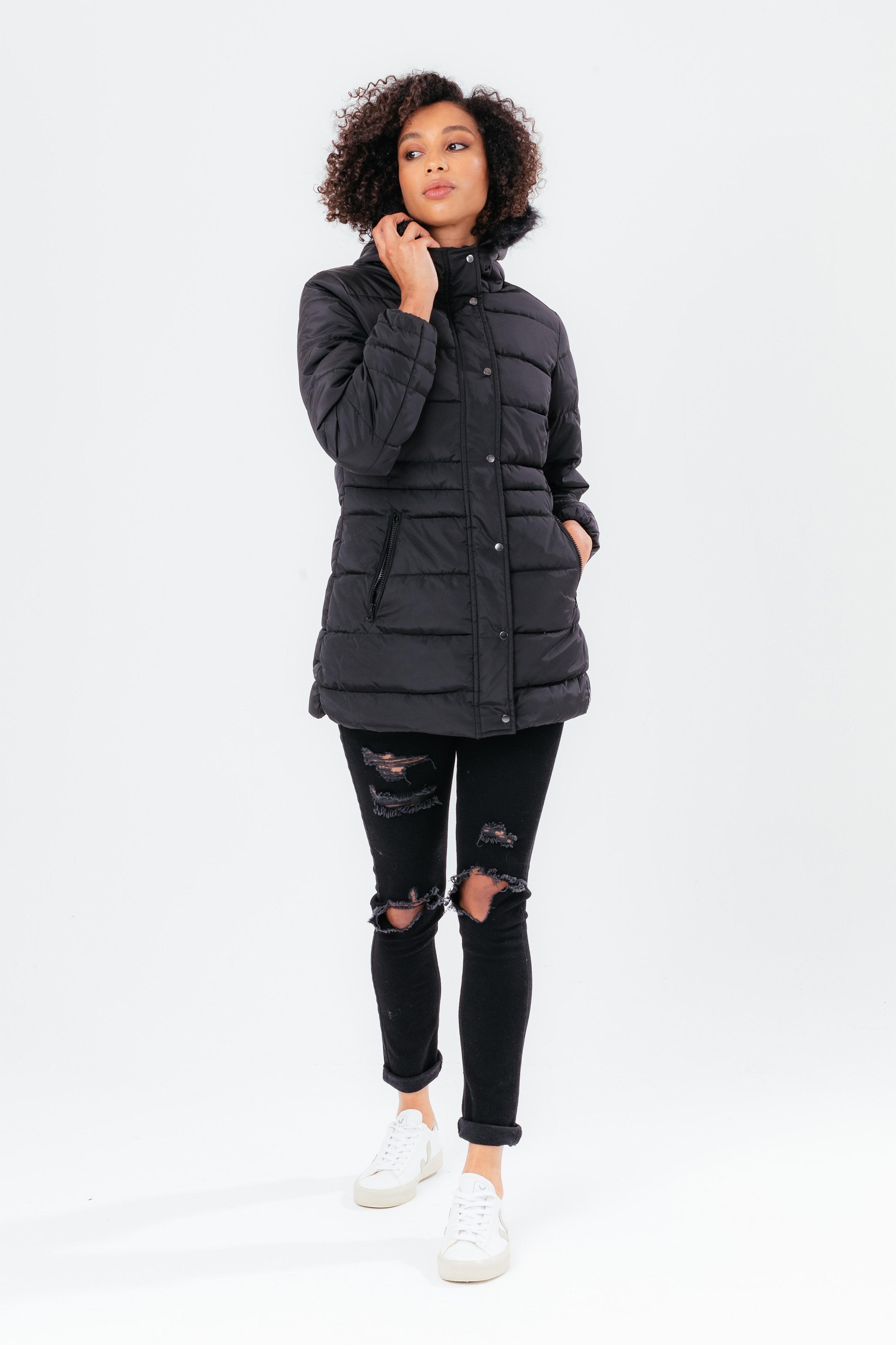 Alternate View 1 of HYPE BLACK MID LENGTH WOMEN'S PADDED COAT WITH FUR