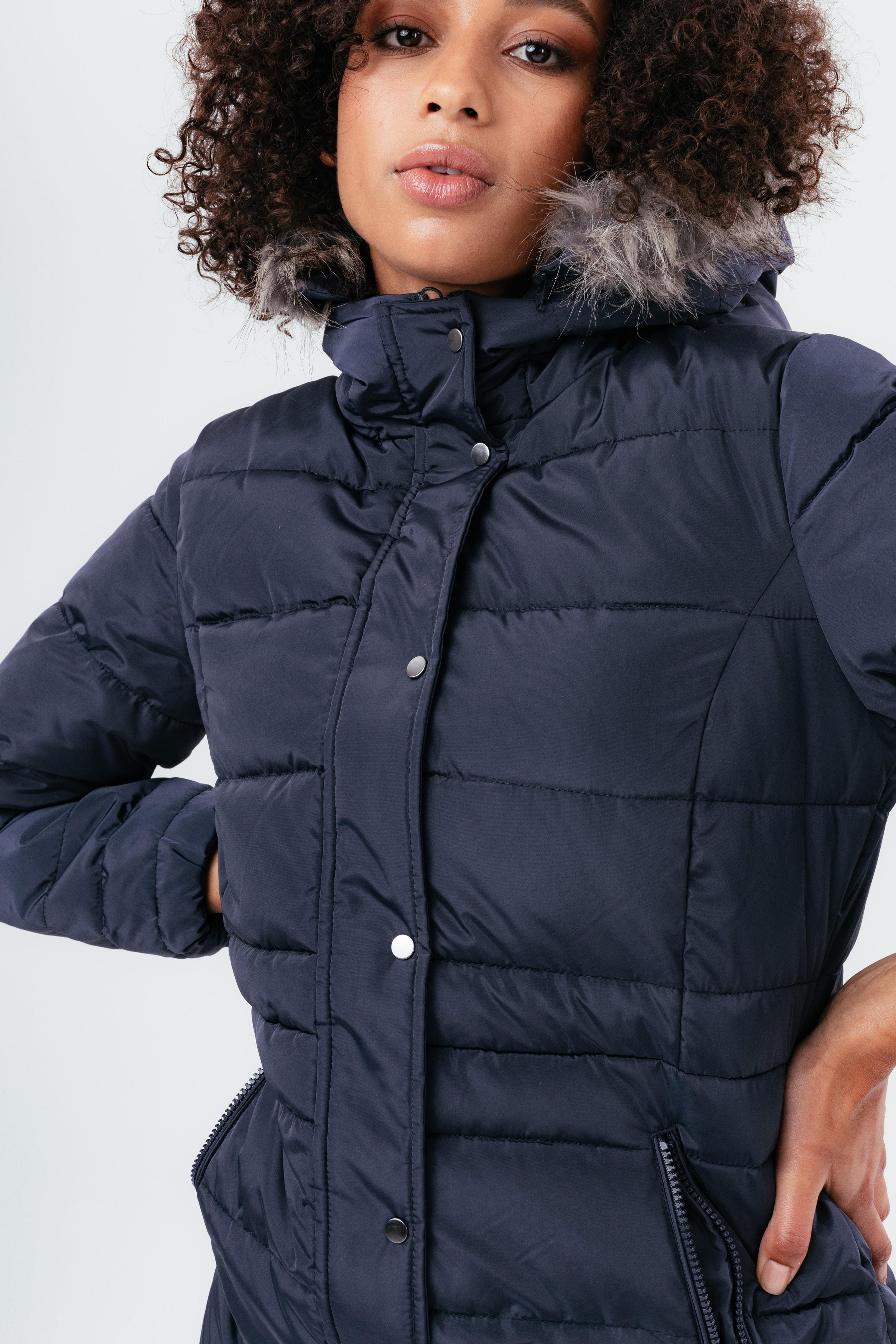 Alternate View 3 of HYPE NAVY MID LENGTH WOMEN'S PADDED COAT WITH FUR