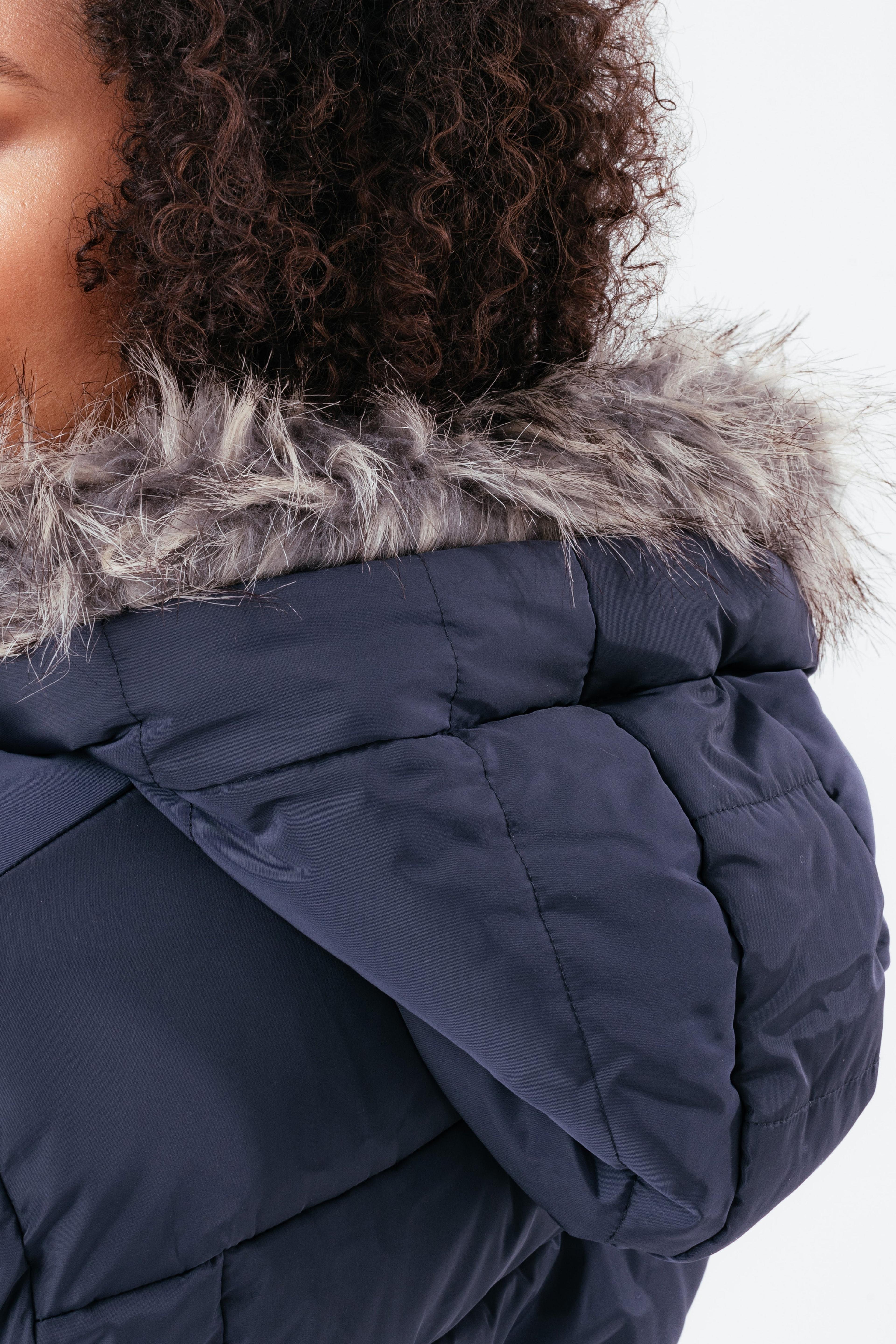 Alternate View 4 of HYPE NAVY MID LENGTH WOMEN'S PADDED COAT WITH FUR