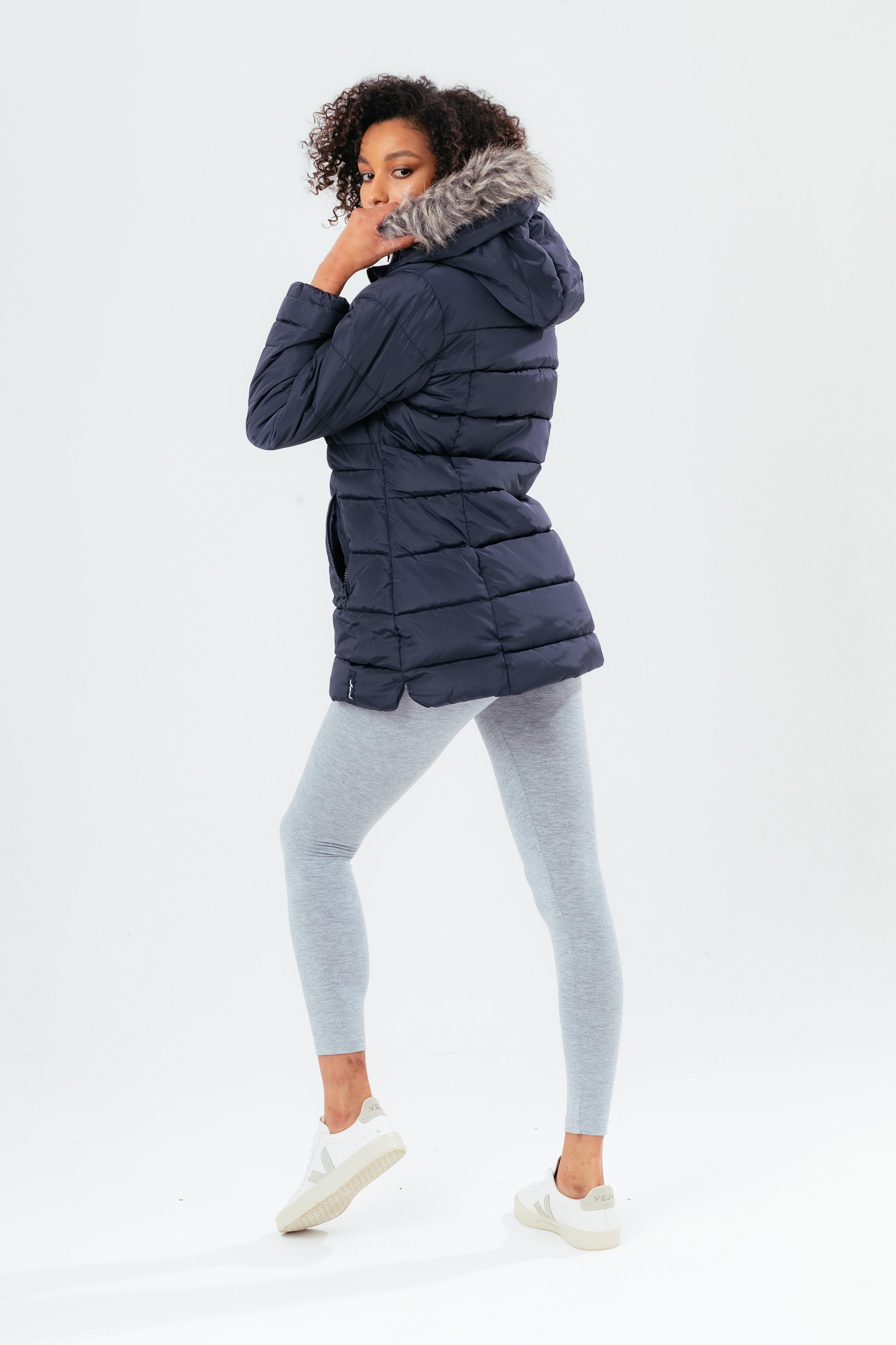 Alternate View 2 of HYPE NAVY MID LENGTH WOMEN'S PADDED COAT WITH FUR