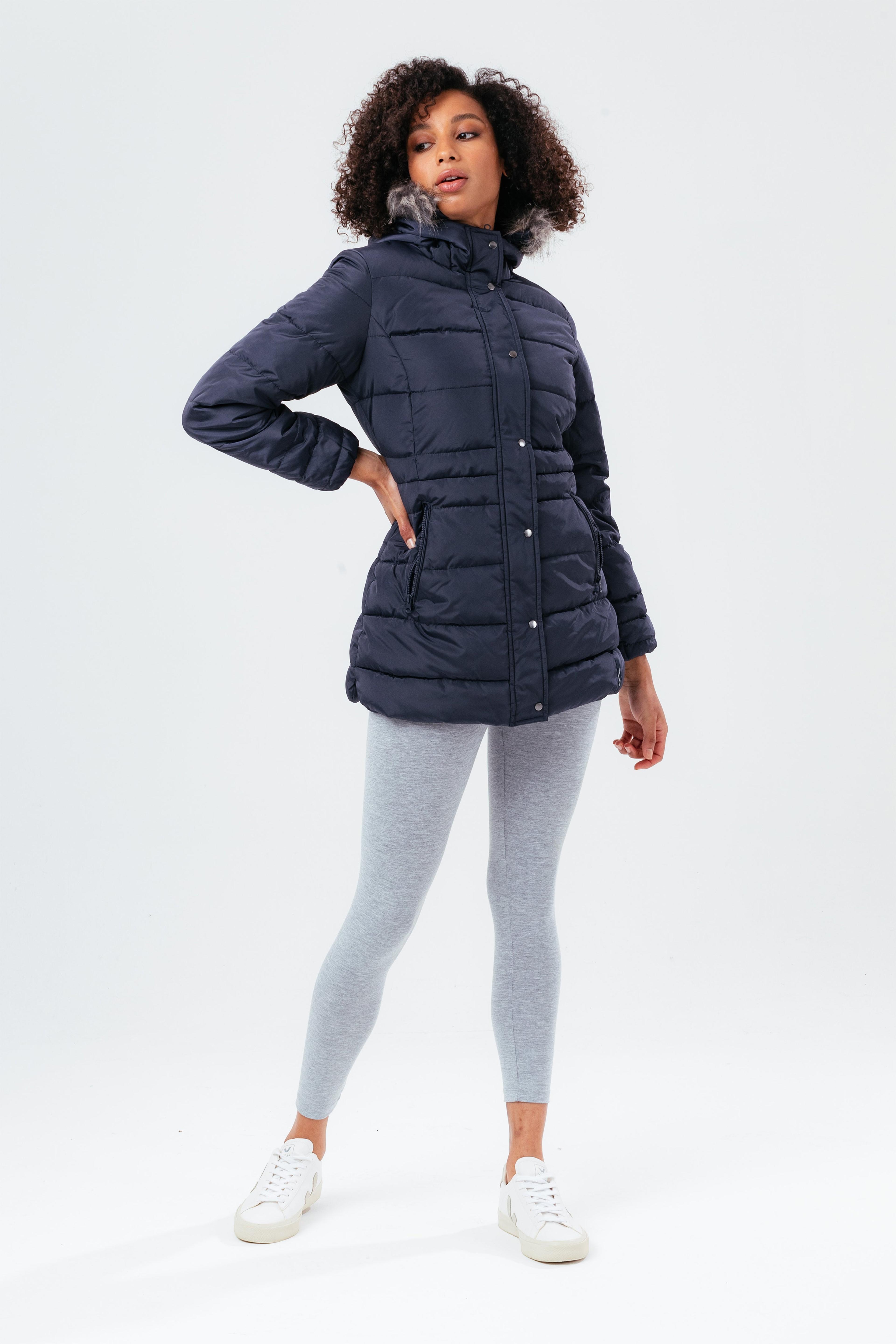 Alternate View 1 of HYPE NAVY MID LENGTH WOMEN'S PADDED COAT WITH FUR
