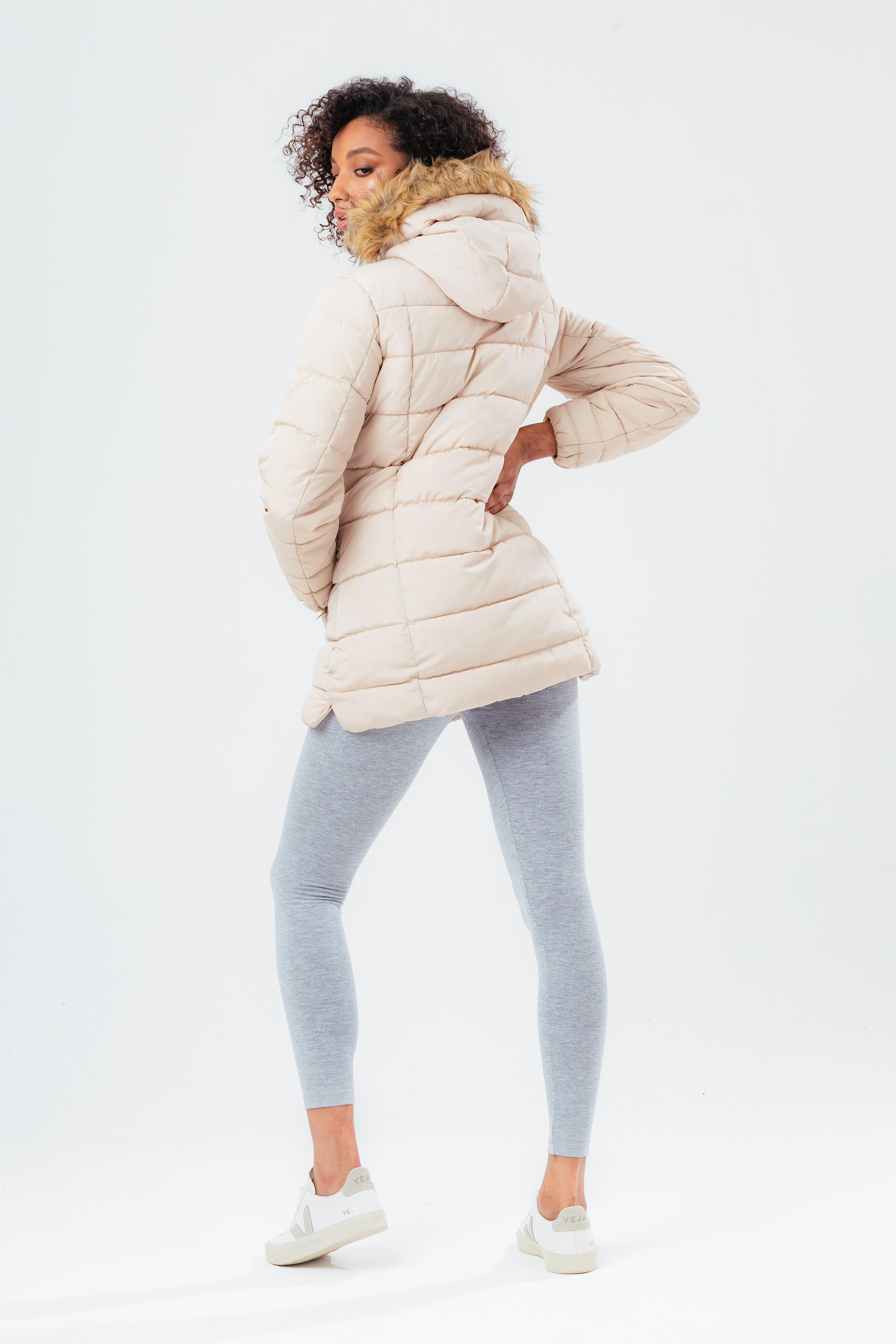 Alternate View 2 of HYPE BEIGE MID LENGTH WOMEN'S PADDED COAT WITH FUR
